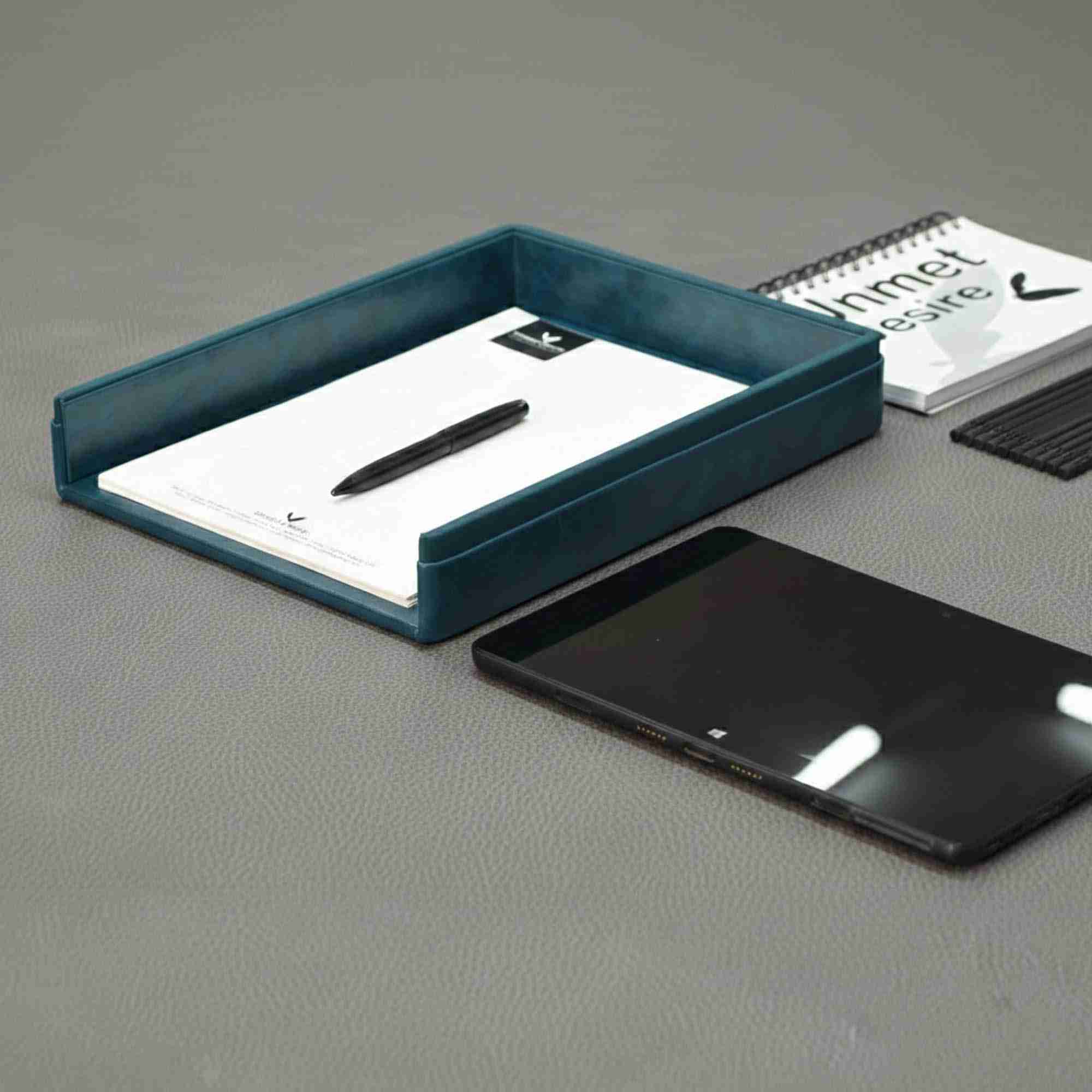 A4 Paper Tray / Letter Tray | Faux Leather | Moderno | Blue