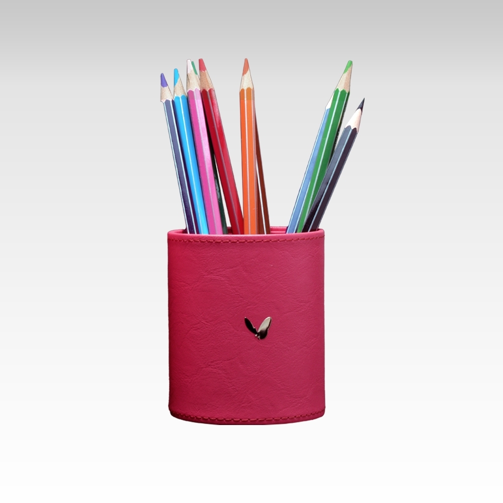 Pen/Pencil Holder |Round | Faux Leather | Himalaya Series | Pink | Small