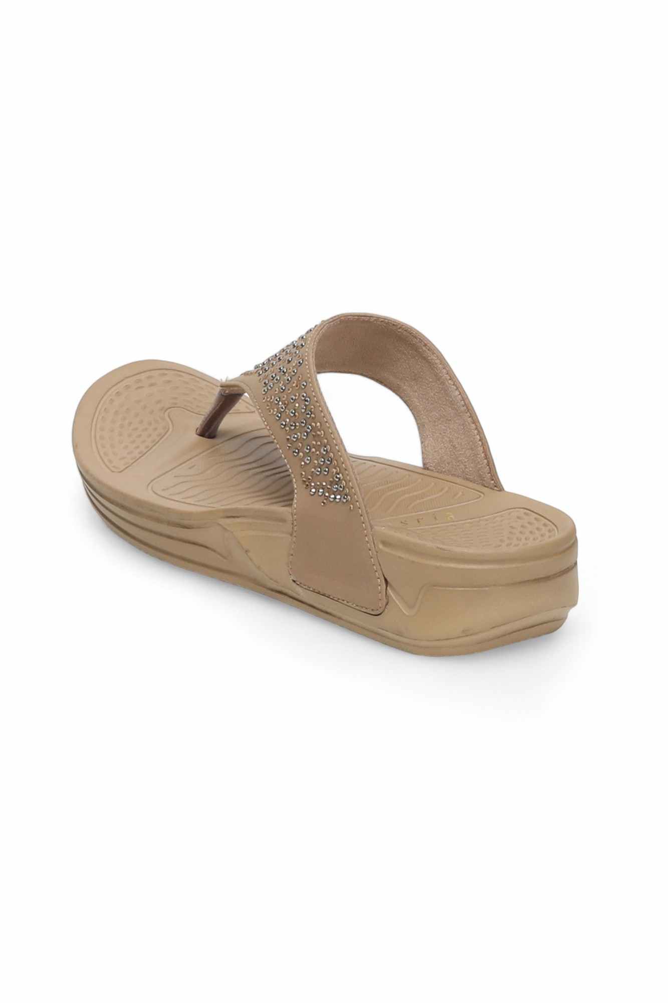 Women Sparkling Beige Wedge Flip-Flops