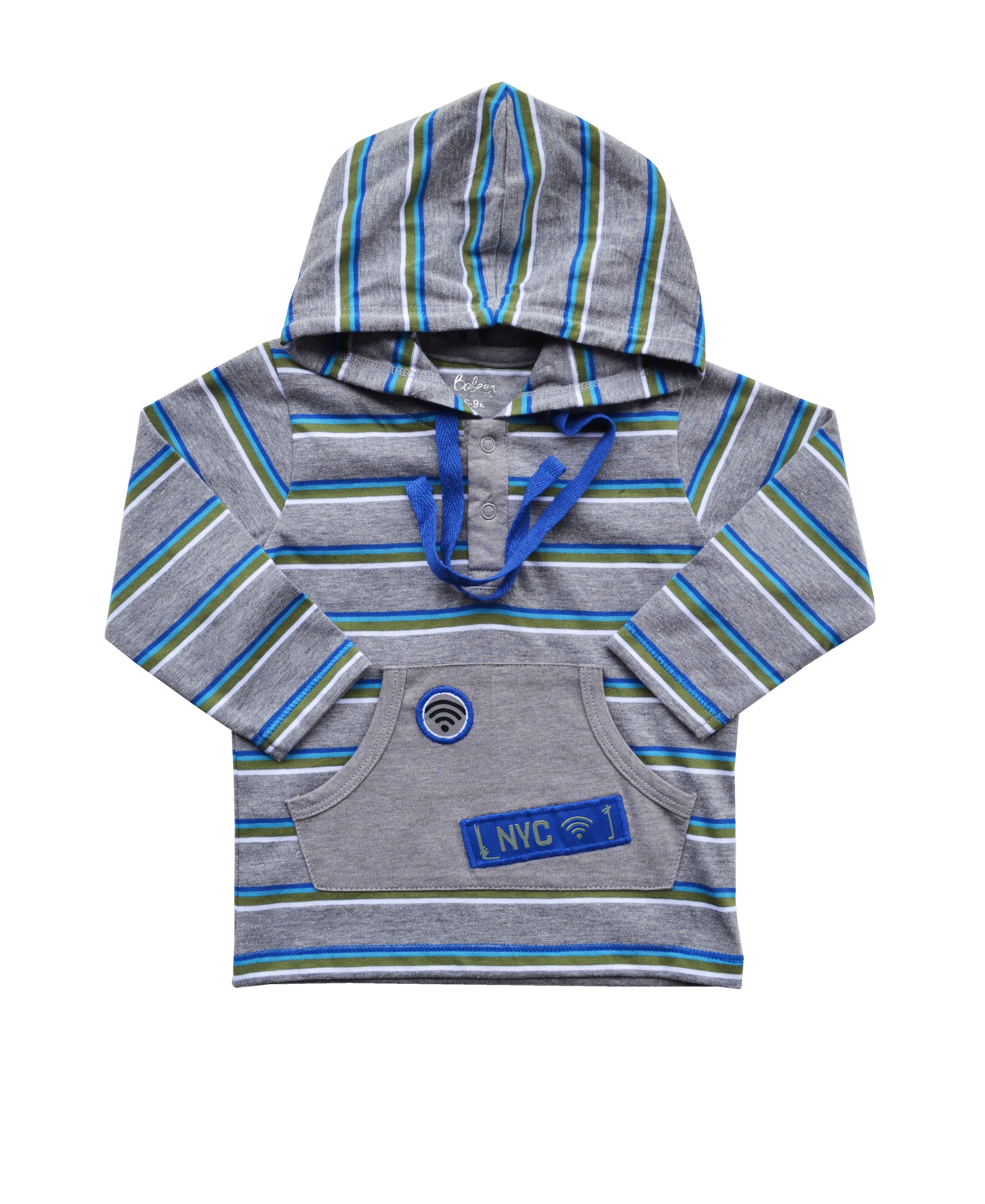 Babeez | Grey Striped Long Sleeve Hoody T-Shirt (100% Cotton Single Jersey) undefined