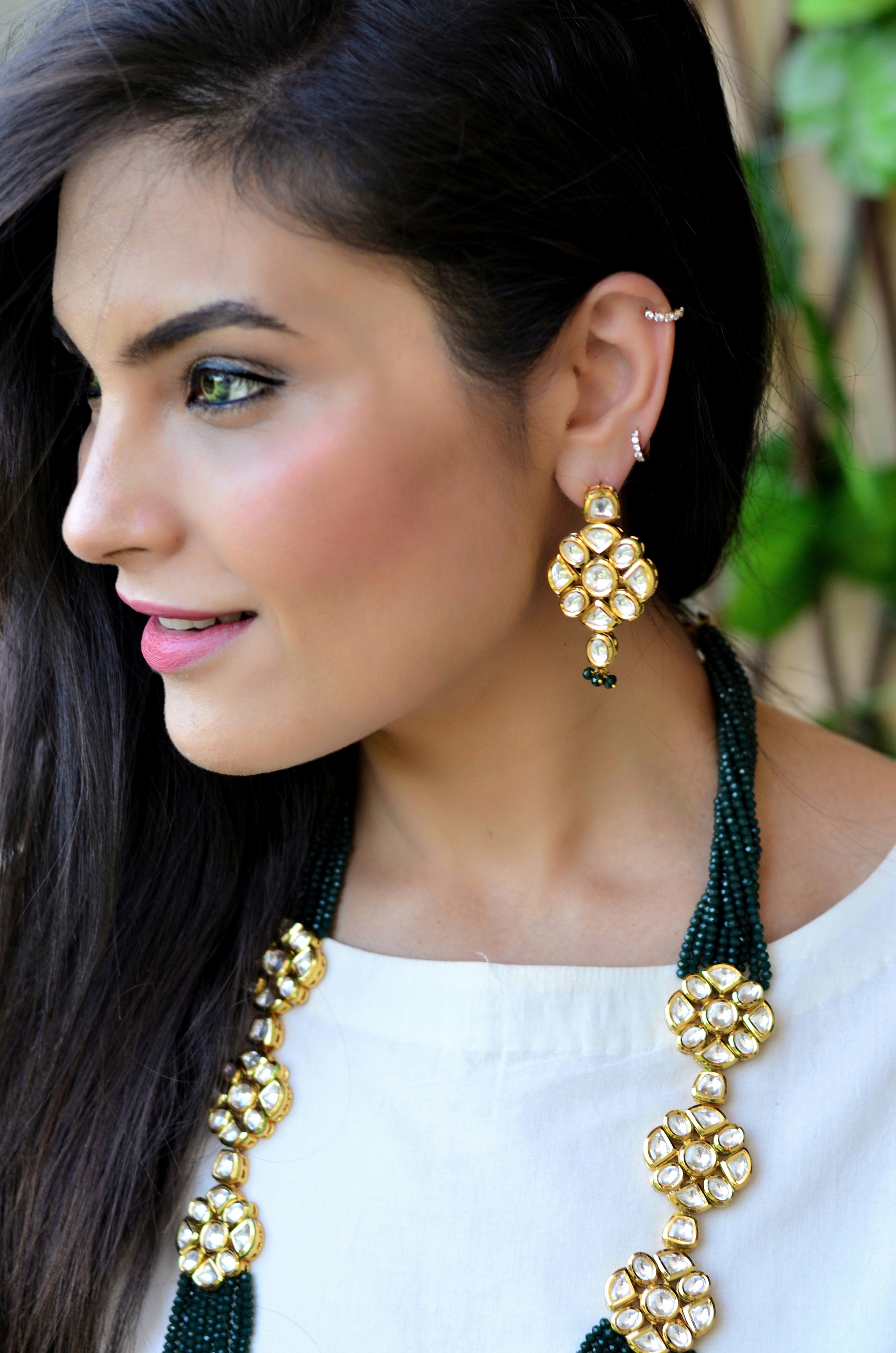 Swabhimann Jewellery | Sarana Green Gold Plated Long Necklace Set 1