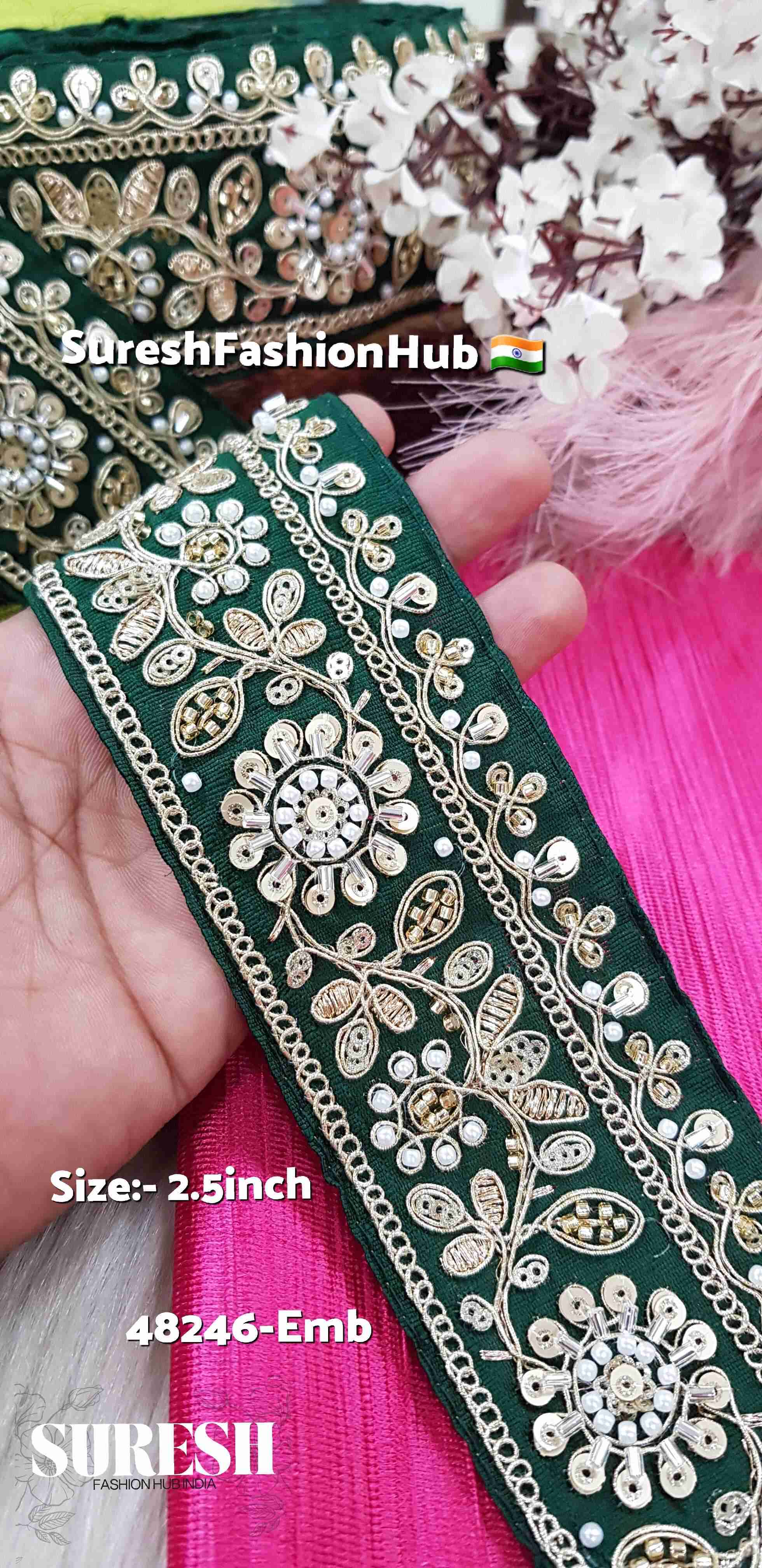 Bottle Green Floral Kaddhana Embroidery Lace
