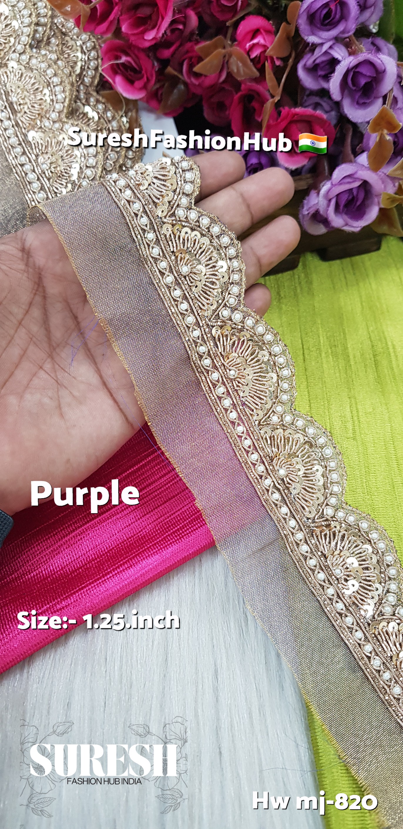 Mj-820 Purple Handmade Zardosi Organza Lace