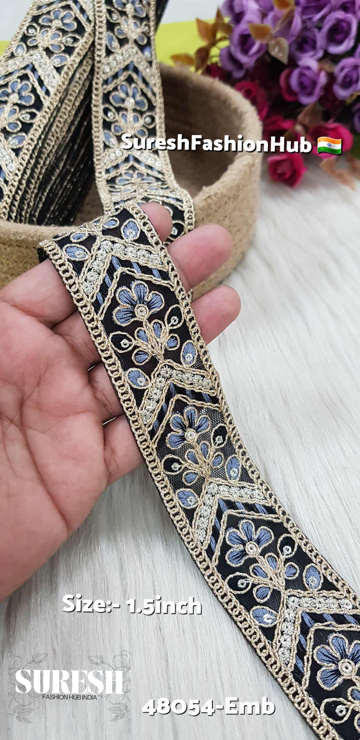 Black Floral Embroidery Lace – 48054-Emb