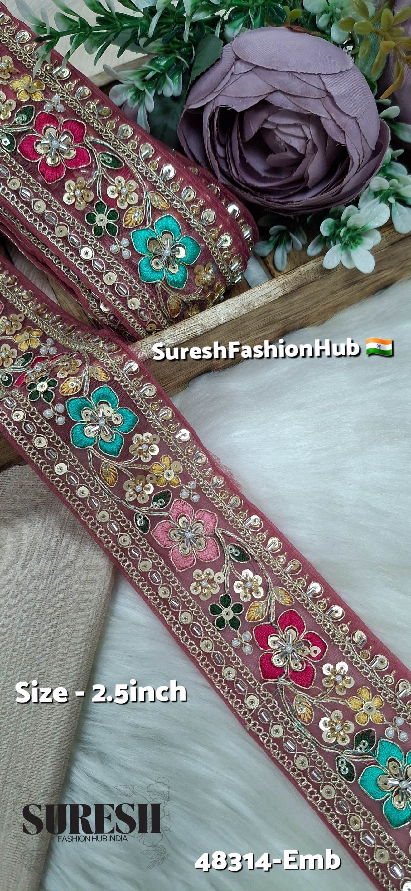 Gajri Multicolor Kaddana Floral Embroidery Lace