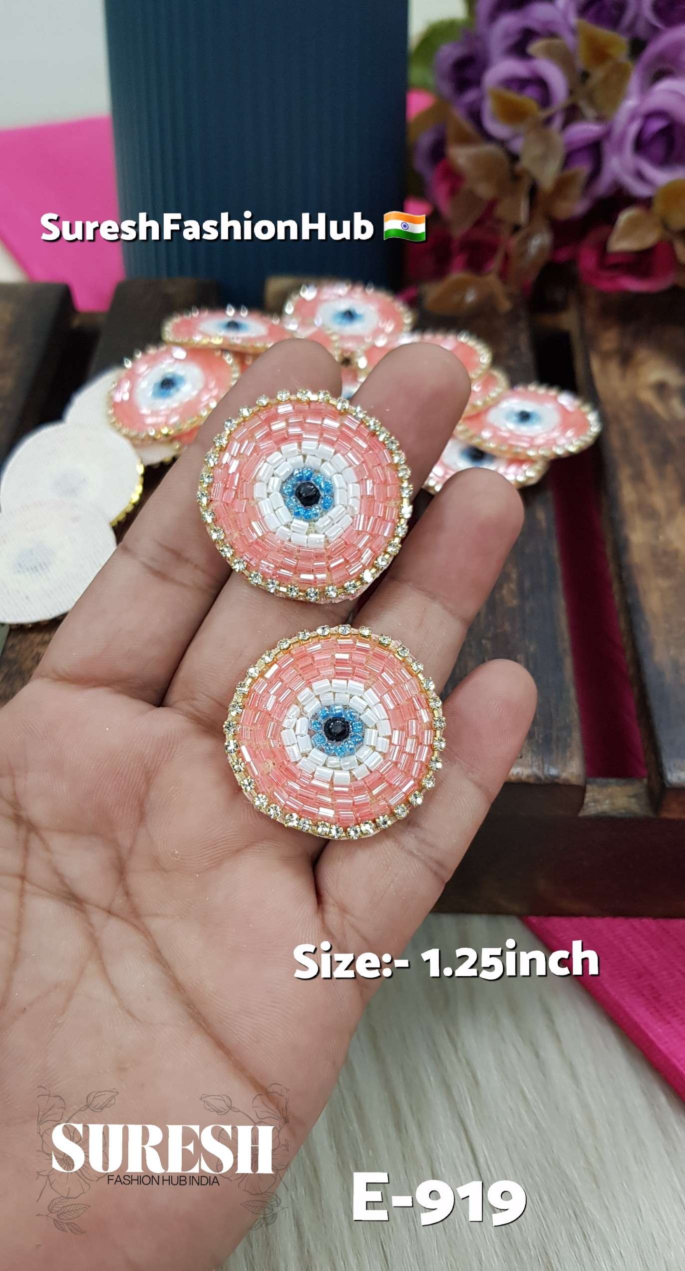Peach Handmade Beaded Evil Eye Patch – E-919