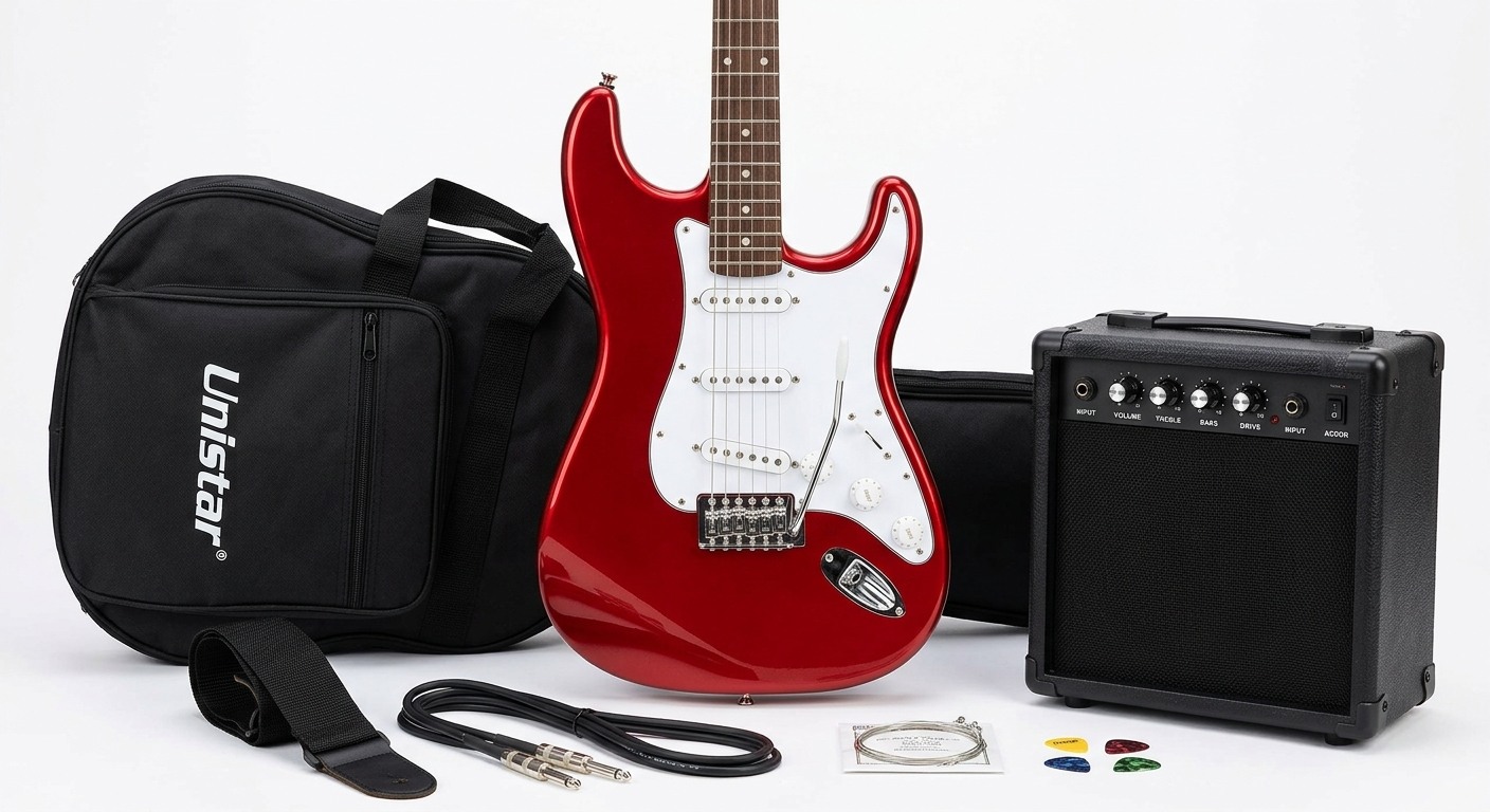 Unistar L-G1-MRD-PAK Electric Guitar Pack for Beginners, Metallic Red 3