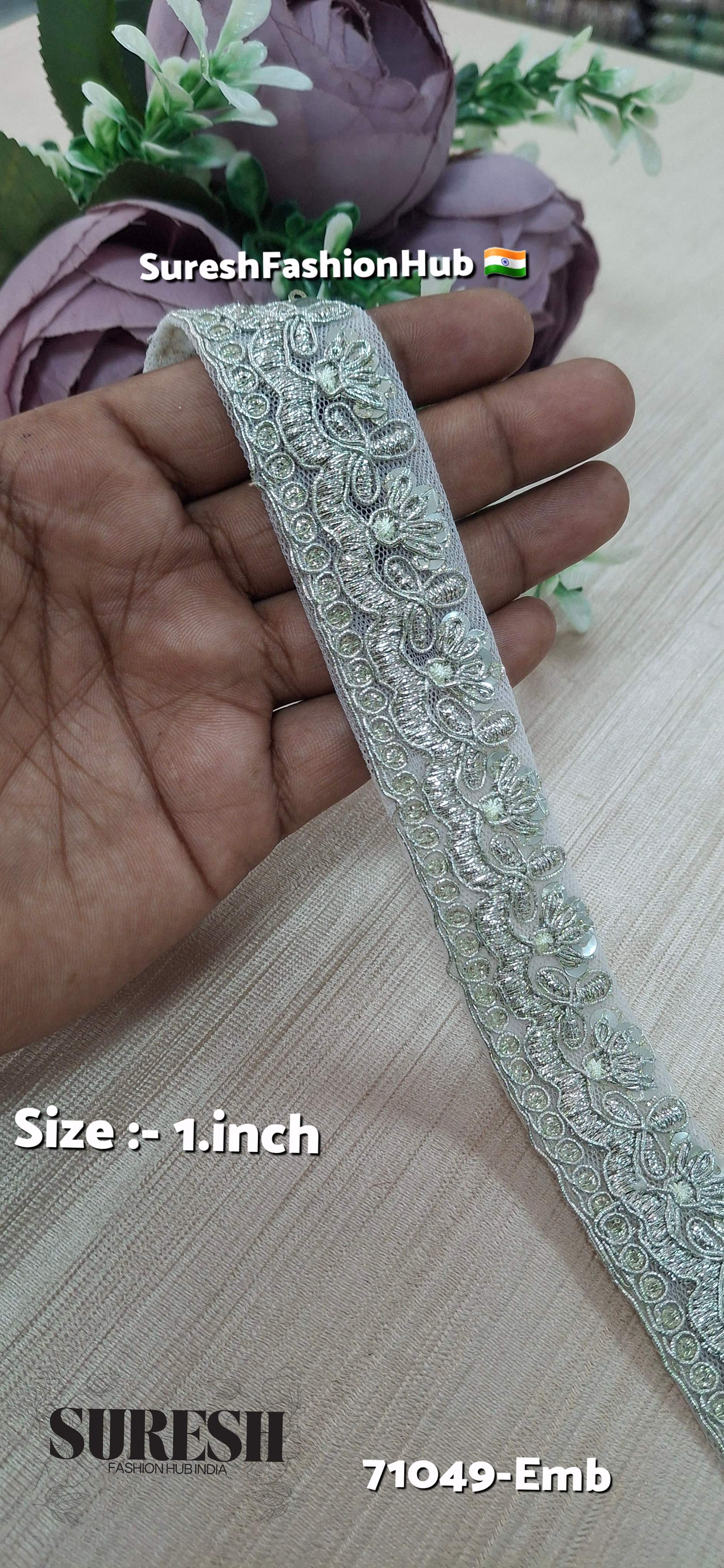 Water Silver Scalloped Embroidery Lace