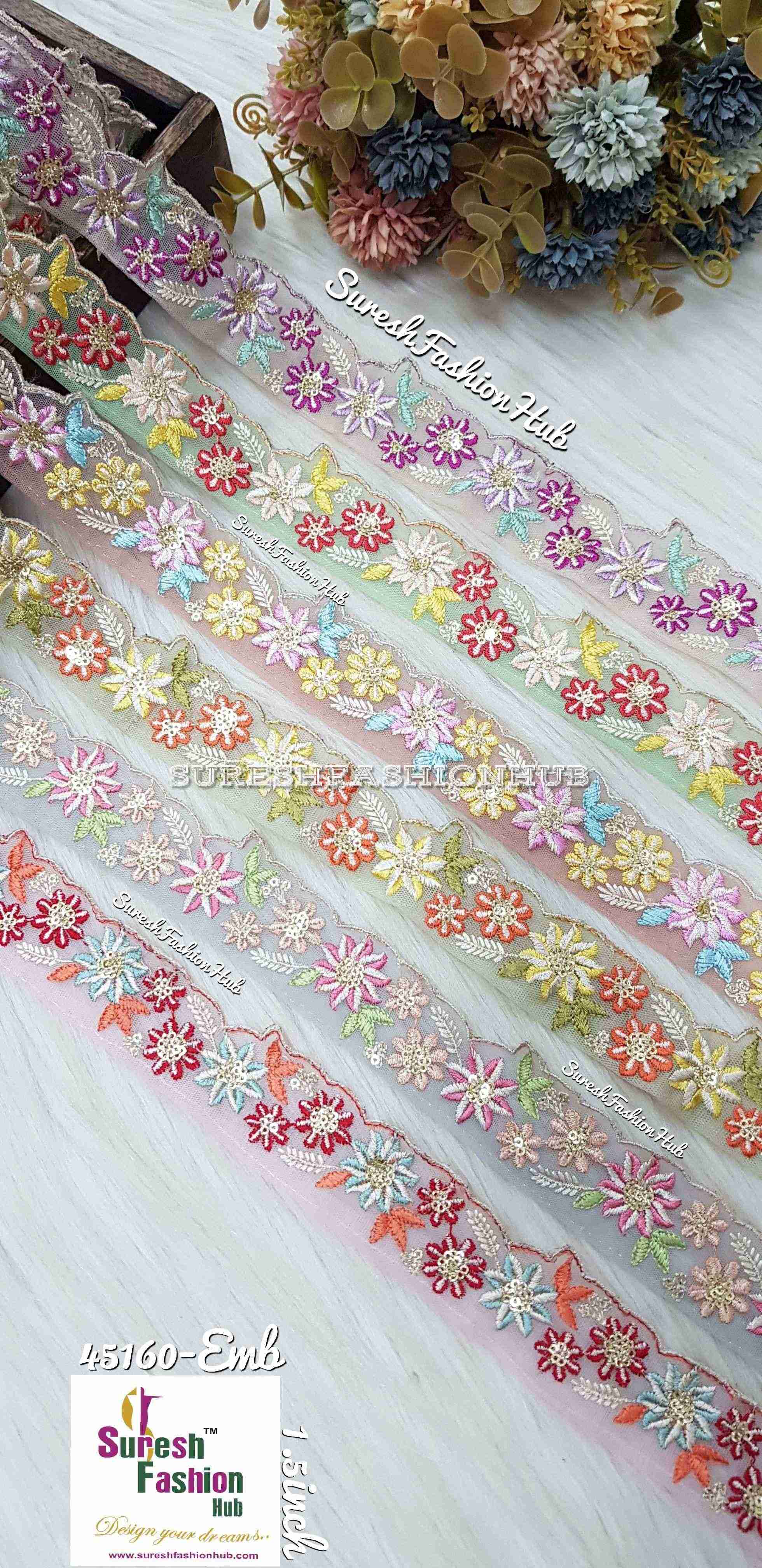 Grey Vibrant Net Symphony Lace - One Side Embroidery