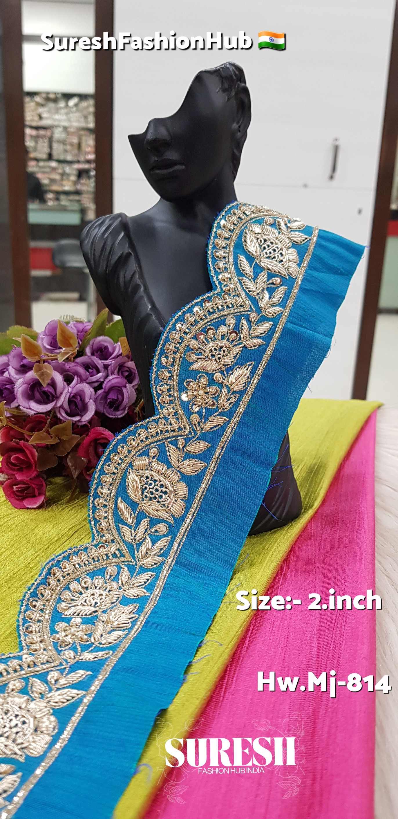 Peacock Zardosi Floral Scallop Lace Design Number: Mj-814
