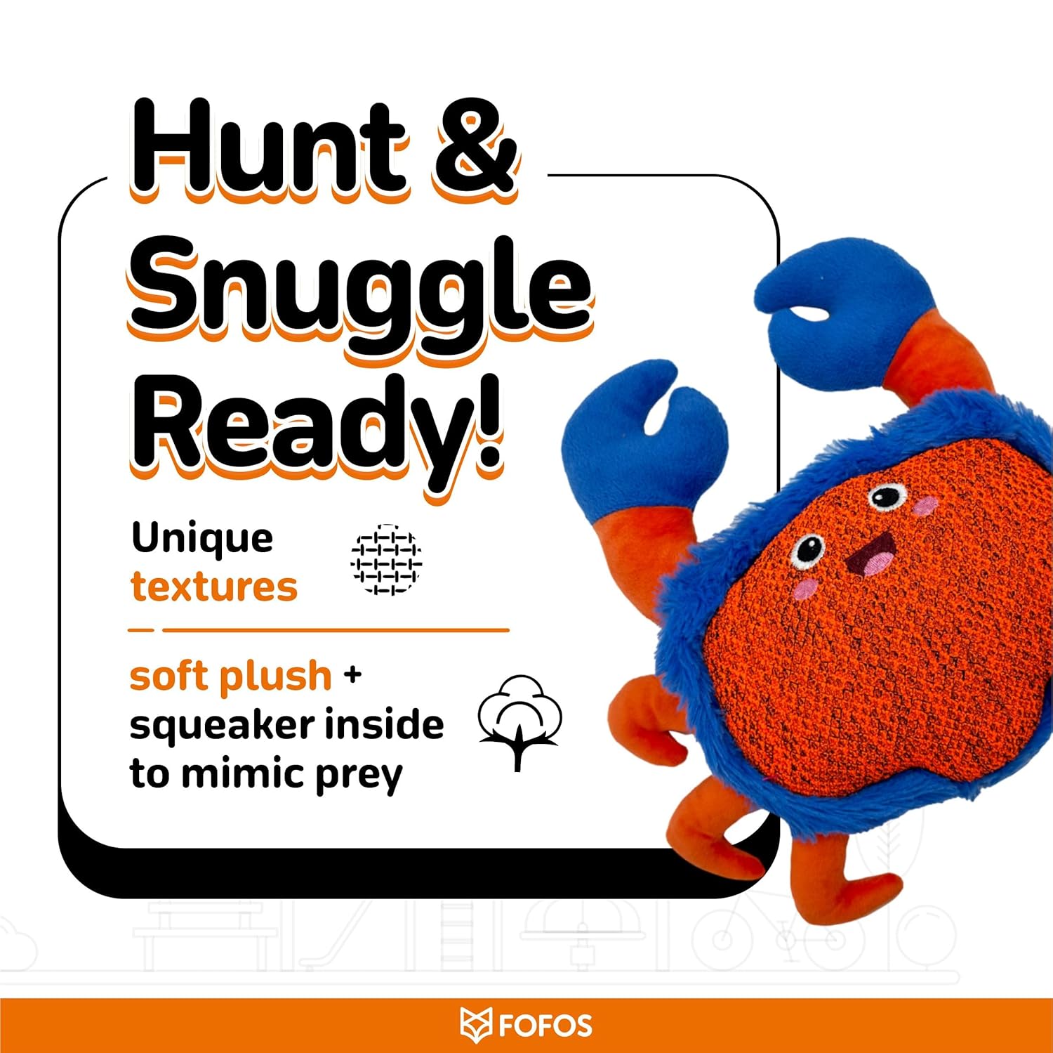 Fofos Summer Plush Crab - Soft Squeaky Dog Toy