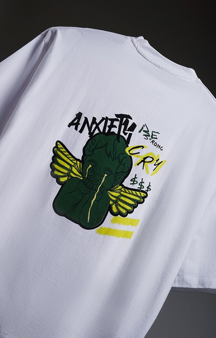 Unisex Anxiety White Graphic Printed Oversized T-Shirt
