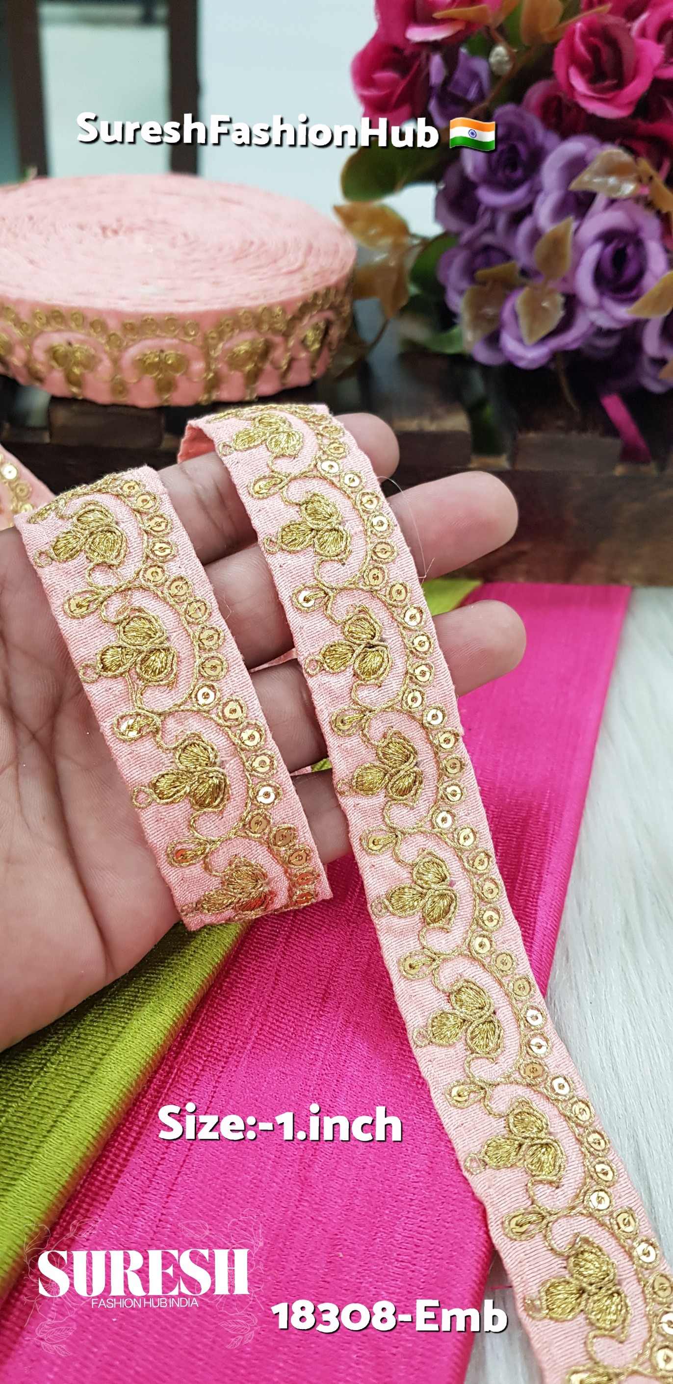 Peach Sequin, Zari & Dori Embroidery Lace – 18308-Emb