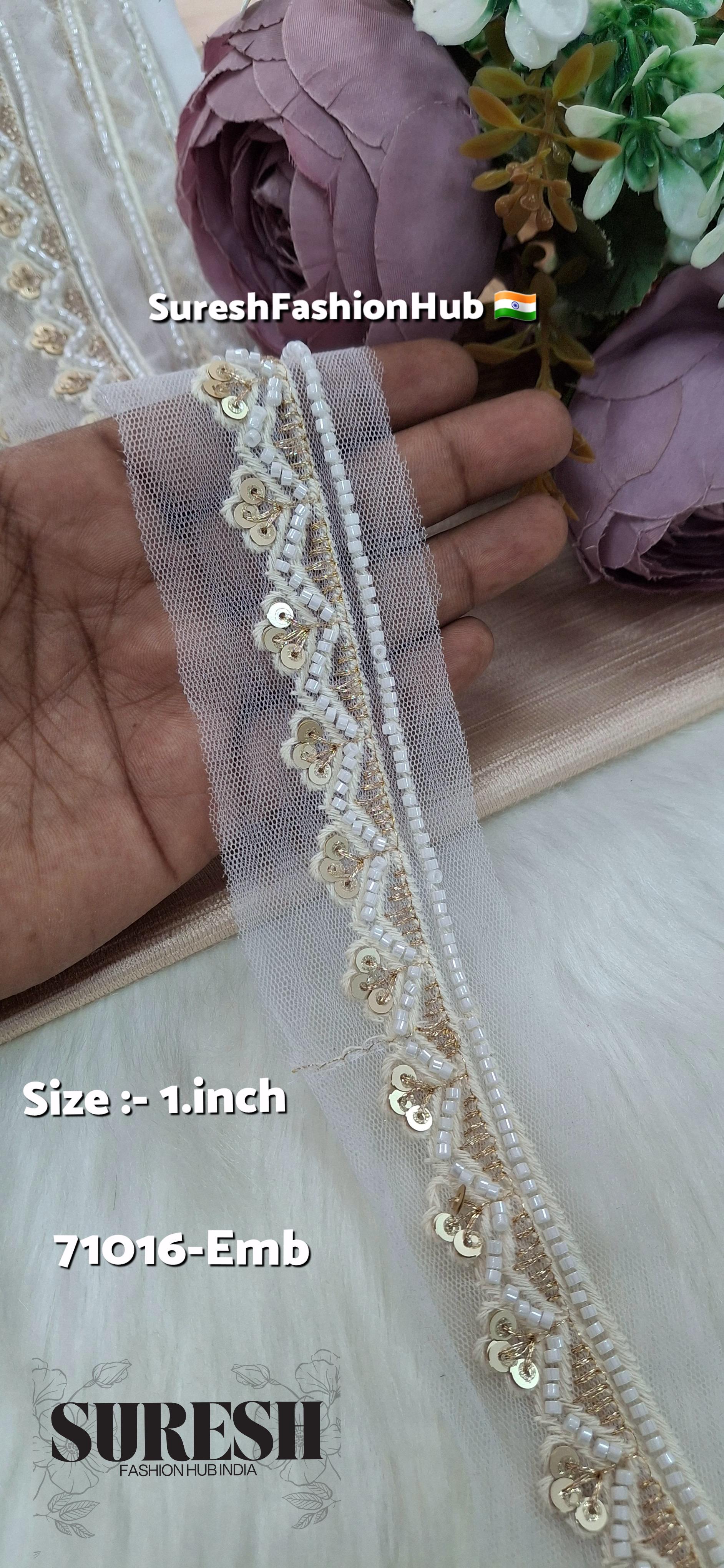 Opulent Net Embroidered Border White