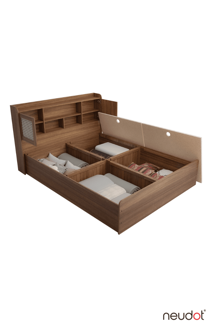 Sakura Rattan Box & Headboard Storage Bed - Queen, Leon Teak Finish