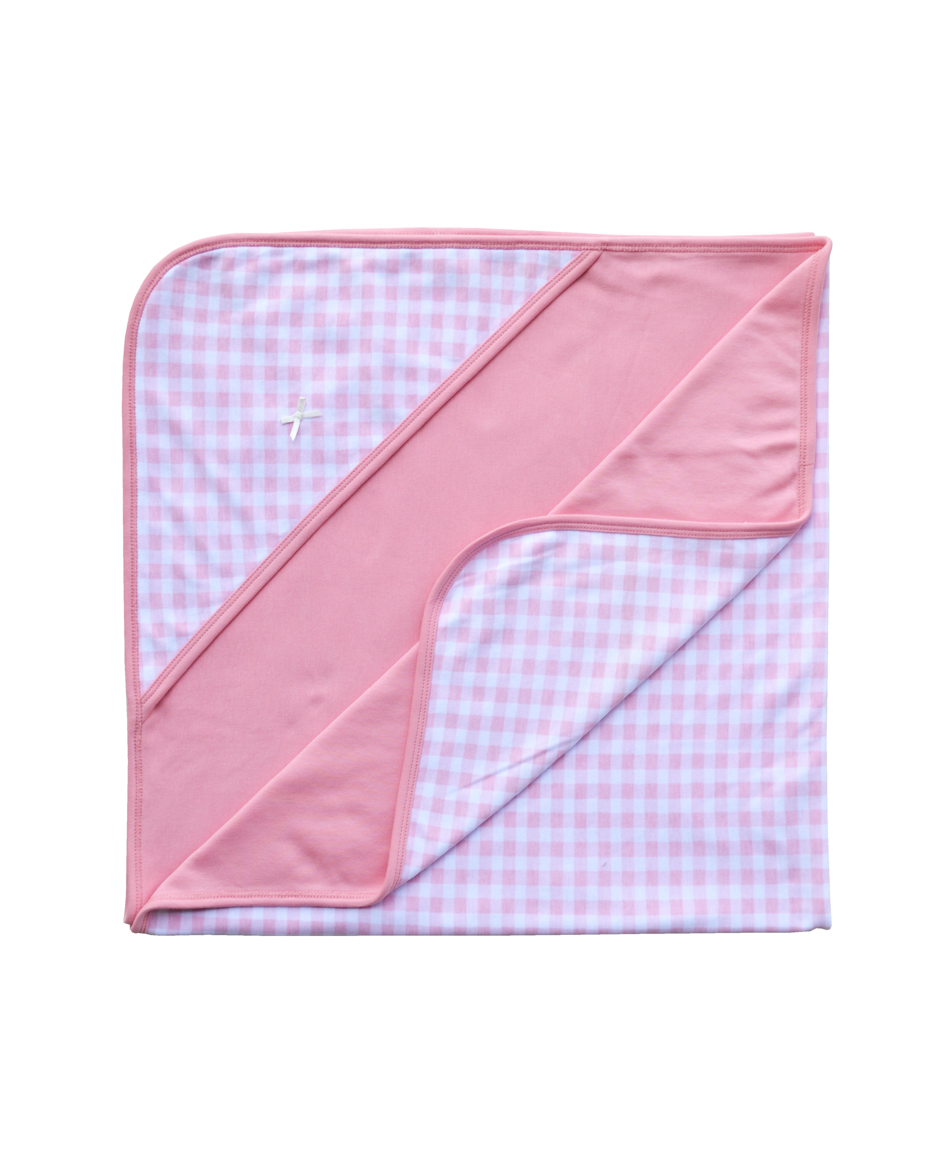 Pink Checks Reversible Baby Blanket with Hoody(100% Cotton Interlock)