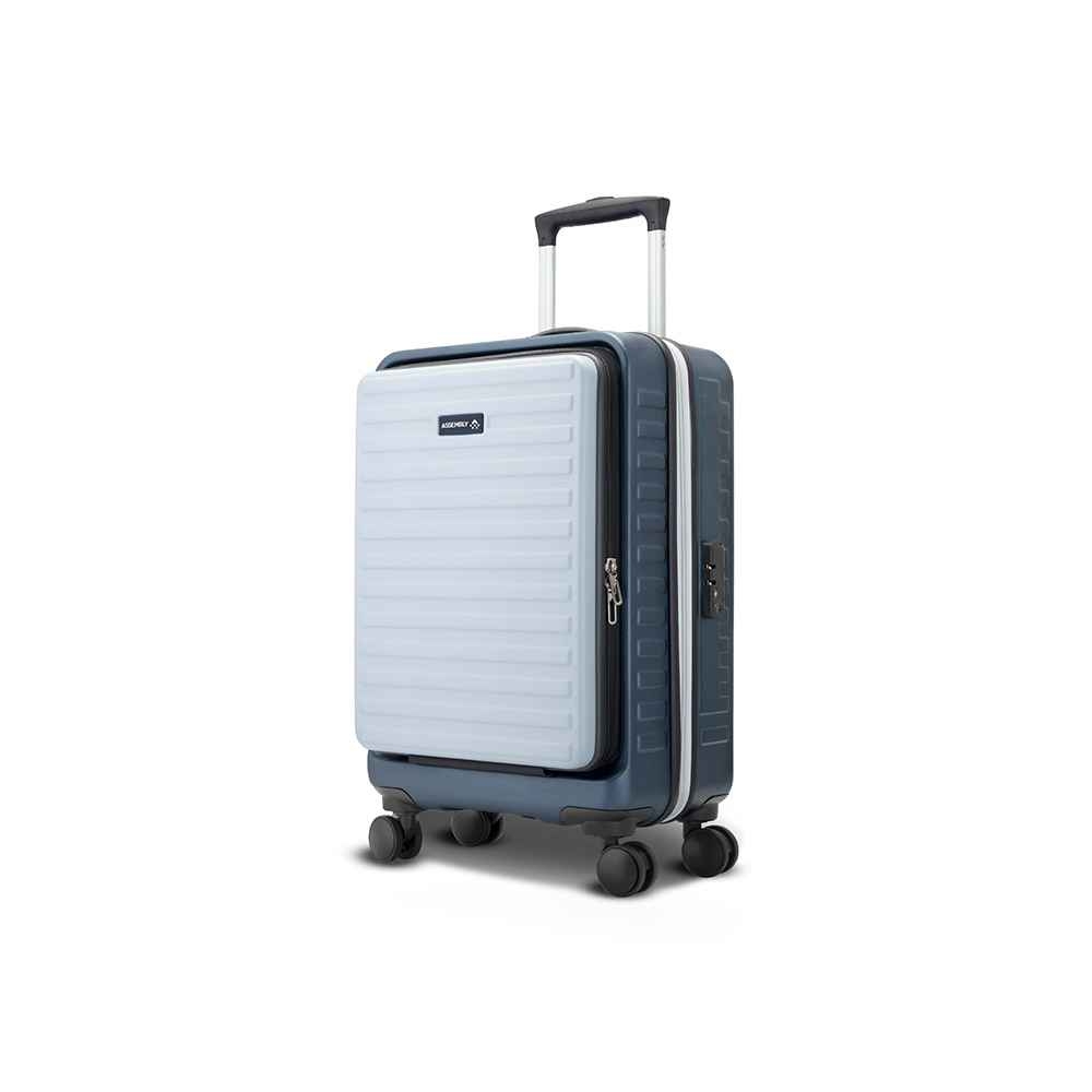 Assembly Blue and White Hardside Cabin Luggage Trolley Bag