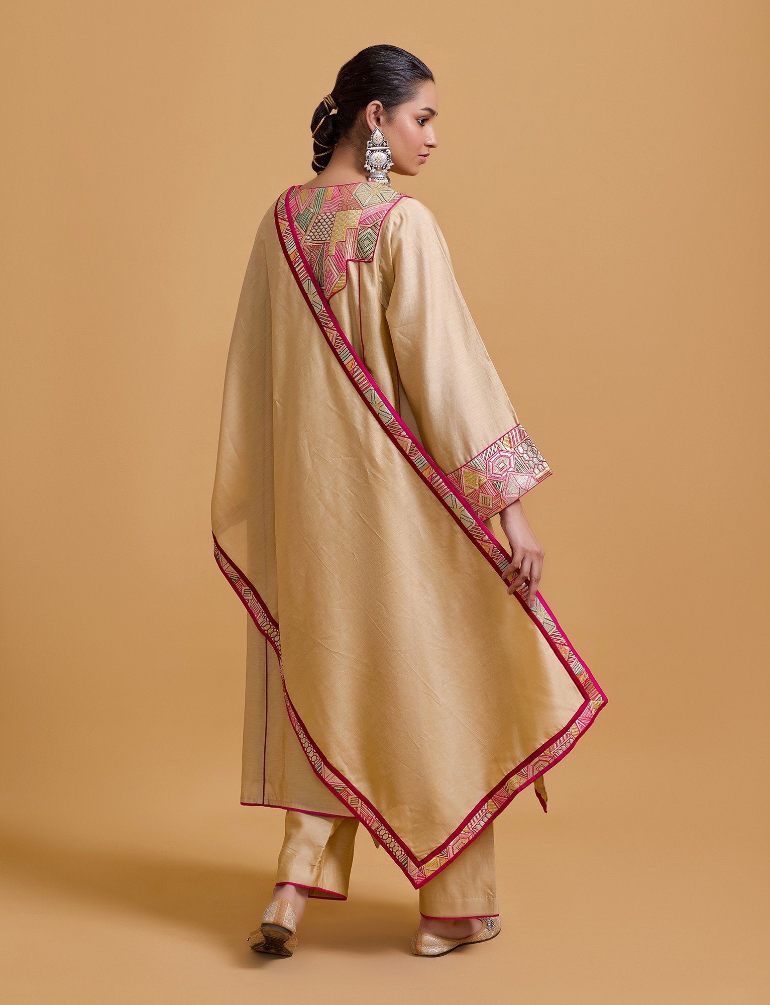 Mithai Beige Step Yoke Kurta Set