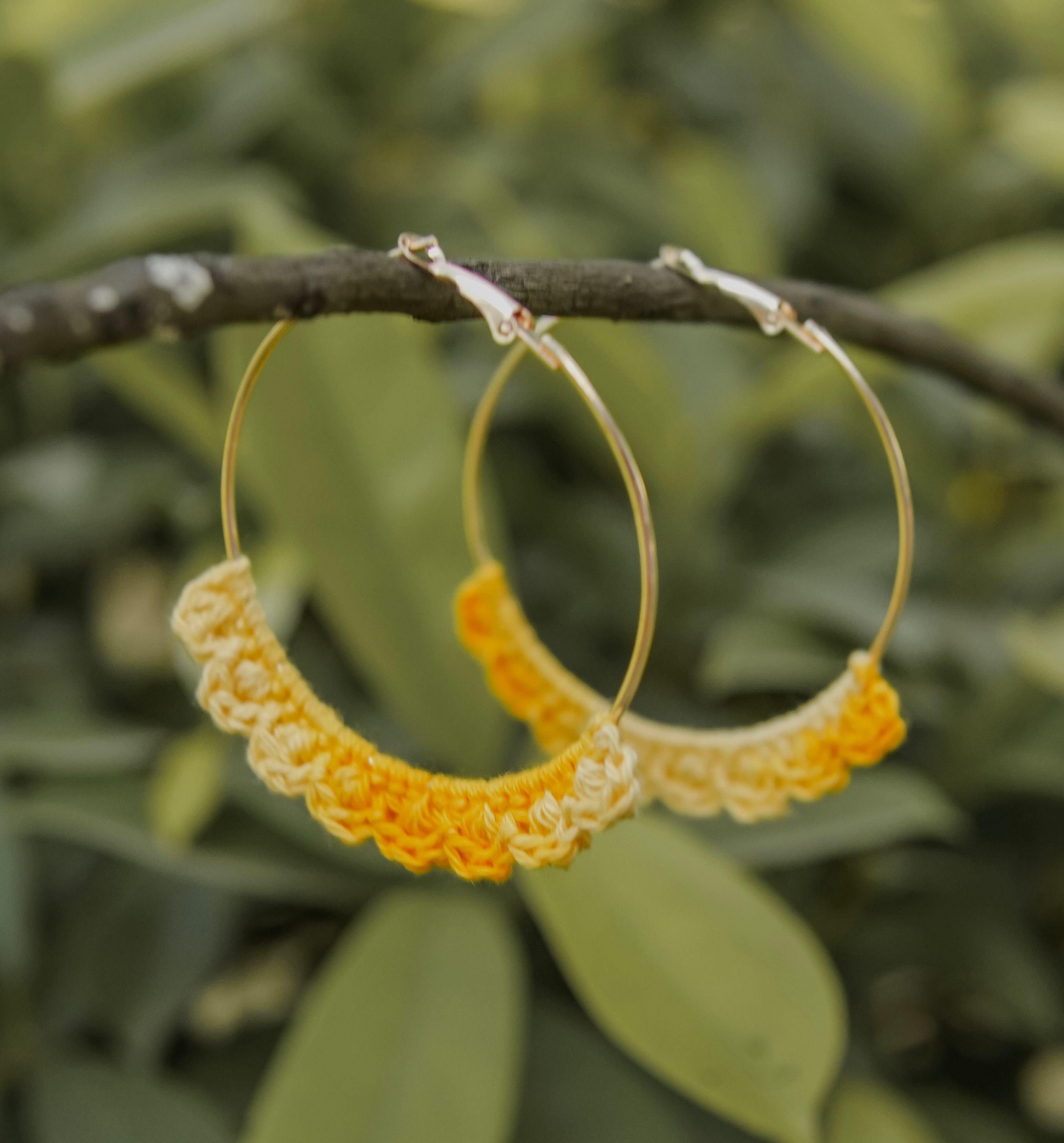 Sunshine in Your Ears: Yellow Crochet Nazakat Hoops by AHG. Every outfit's best friend!