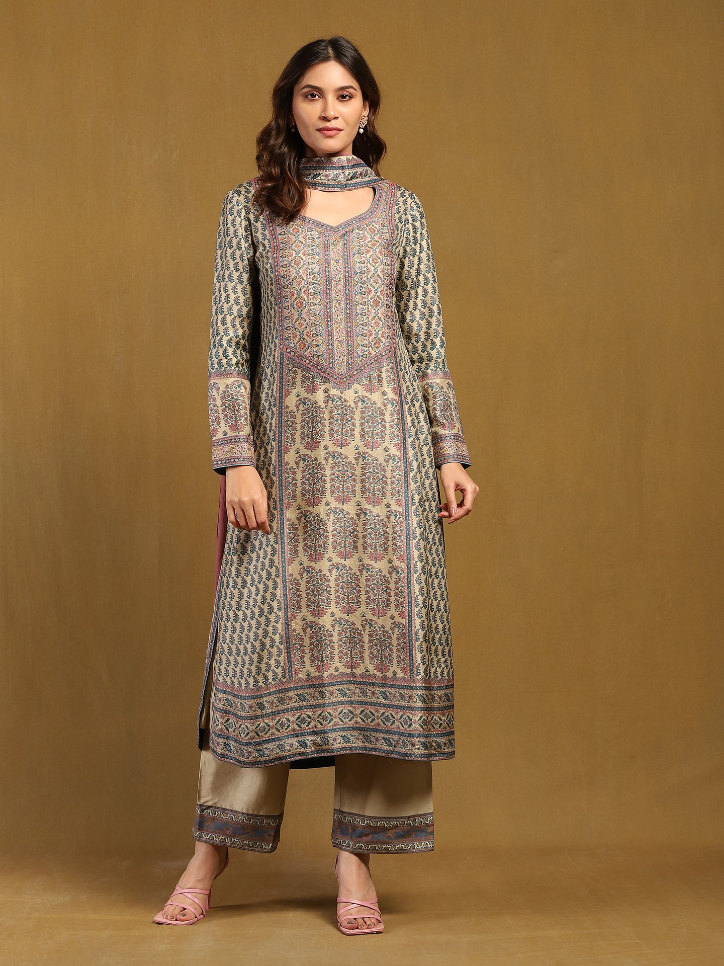 Beige & Tapestry Blue Keya Suit Set