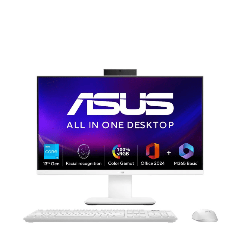 Asus (V440VAB-KWPC001WS) AIO Desktop, 13th Gen Intel Core i3-1315U, 8 GB RAM, 512 GB SSD, 23.8 Inch FHD Screen, Windows 11 Home, Ms Office 2024 + Microsoft 365, Wireless Keyboard & Mouse, White