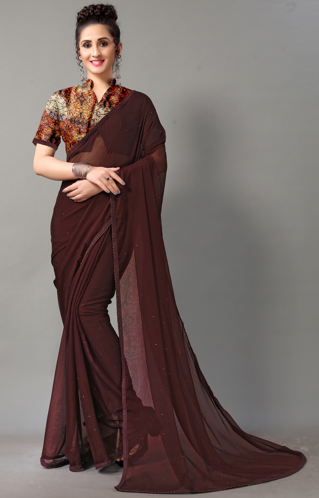 Buy a beautiful Chocolate brown saree and blouse