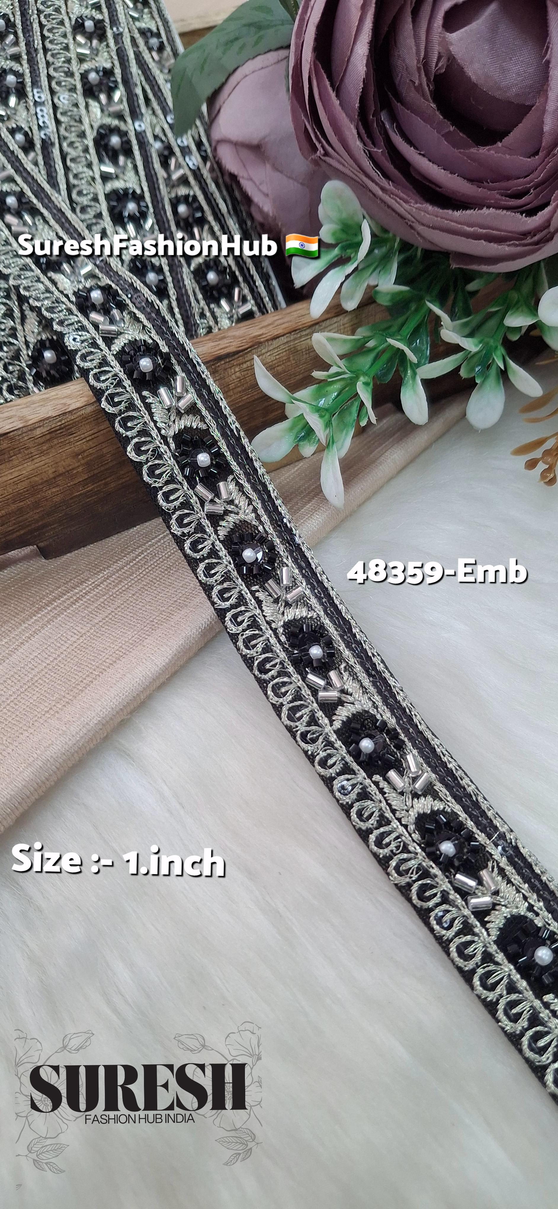 Black Beaded Floral Charm Net Embroidered Lace