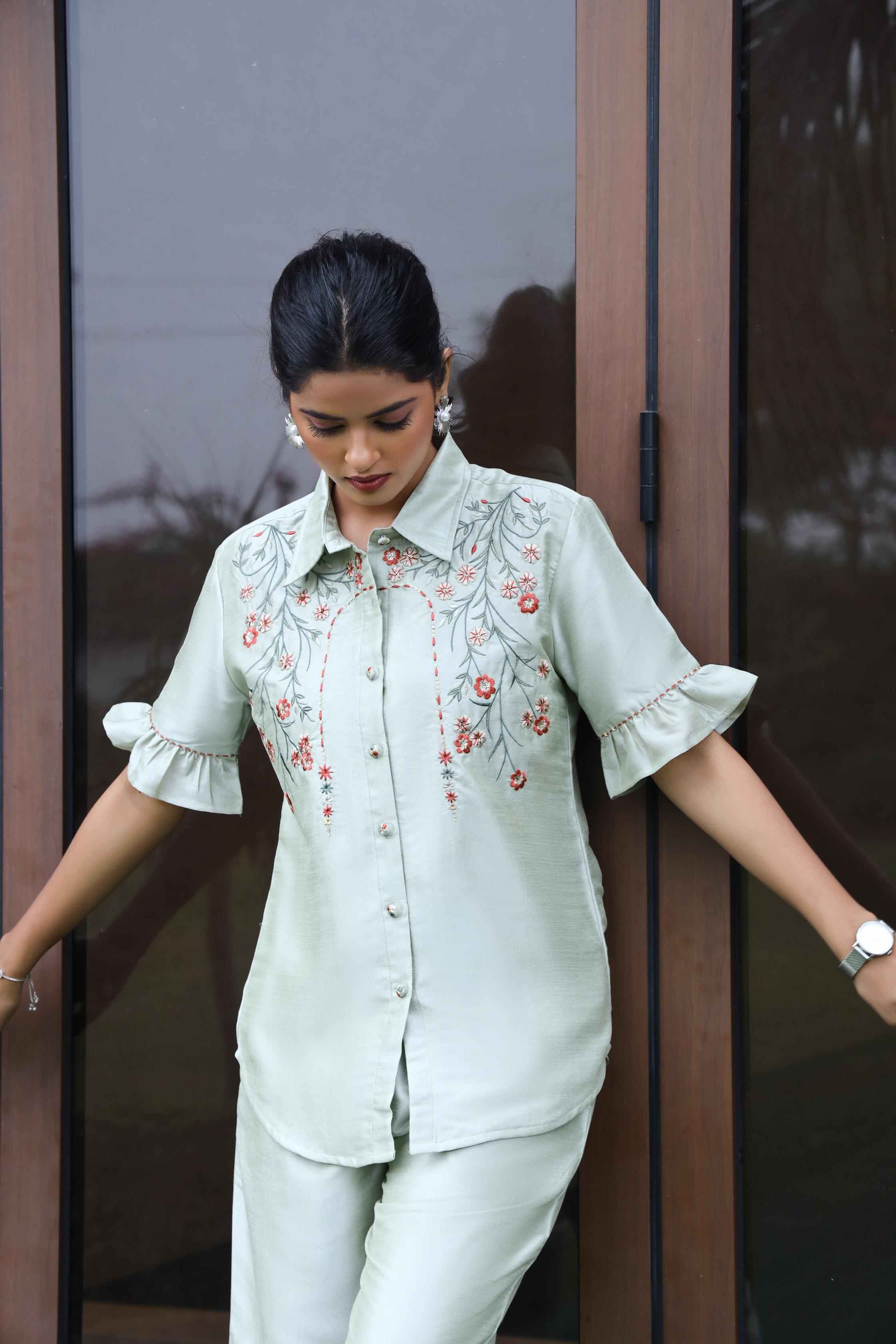 WOMEN'S SILK ELEGANT EMBROIDERED CO-ORD SET