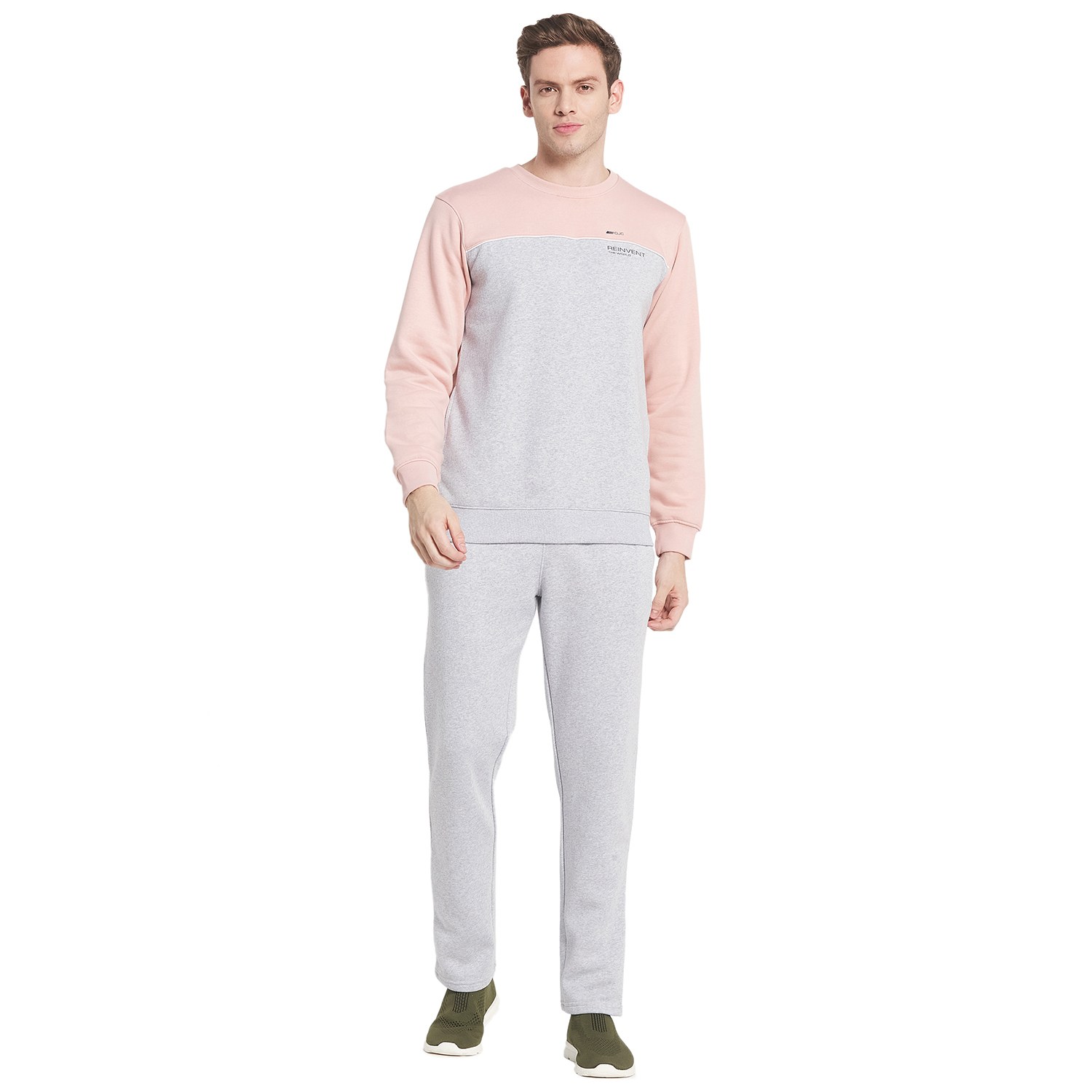 Octave Men Pink Colourblocked Cotton Tracksuit