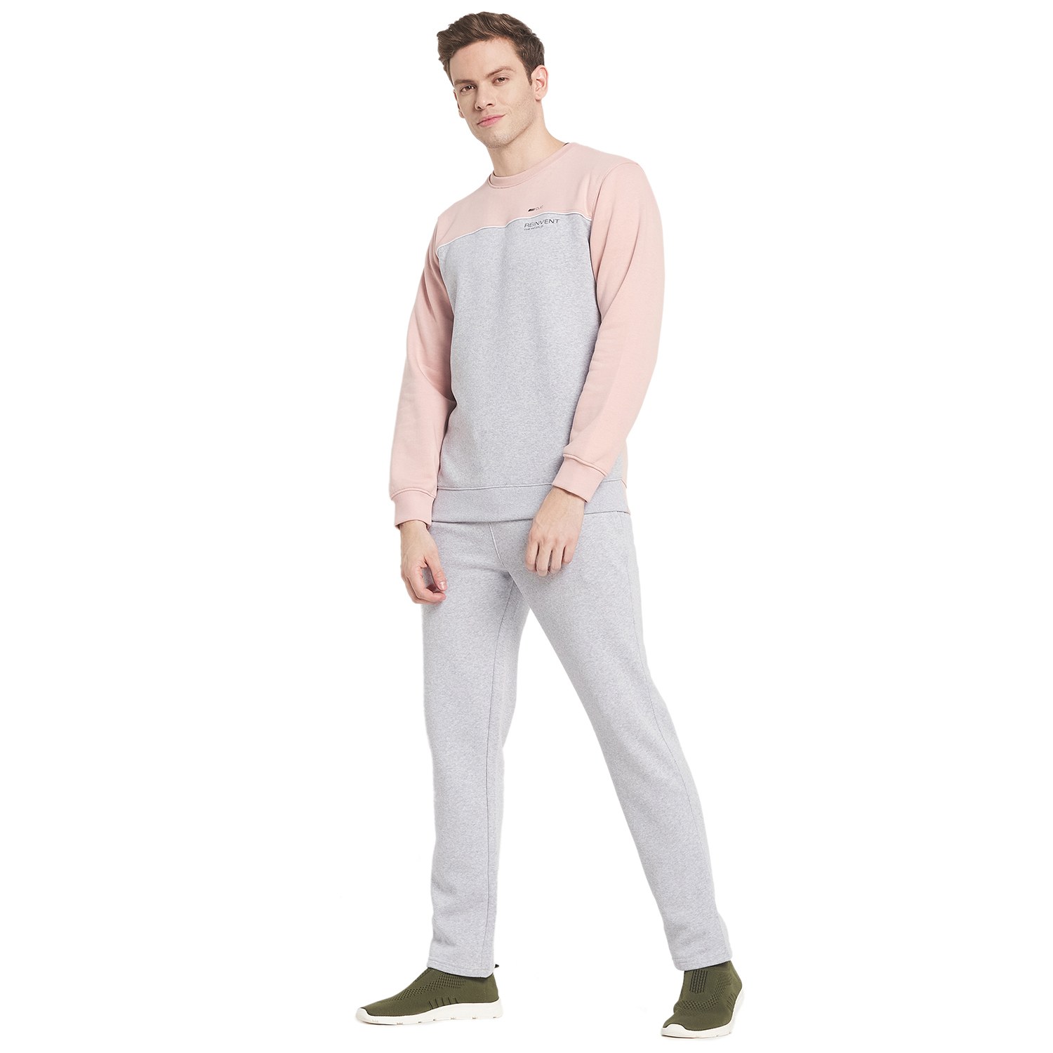 Octave Men Pink Colourblocked Cotton Tracksuit