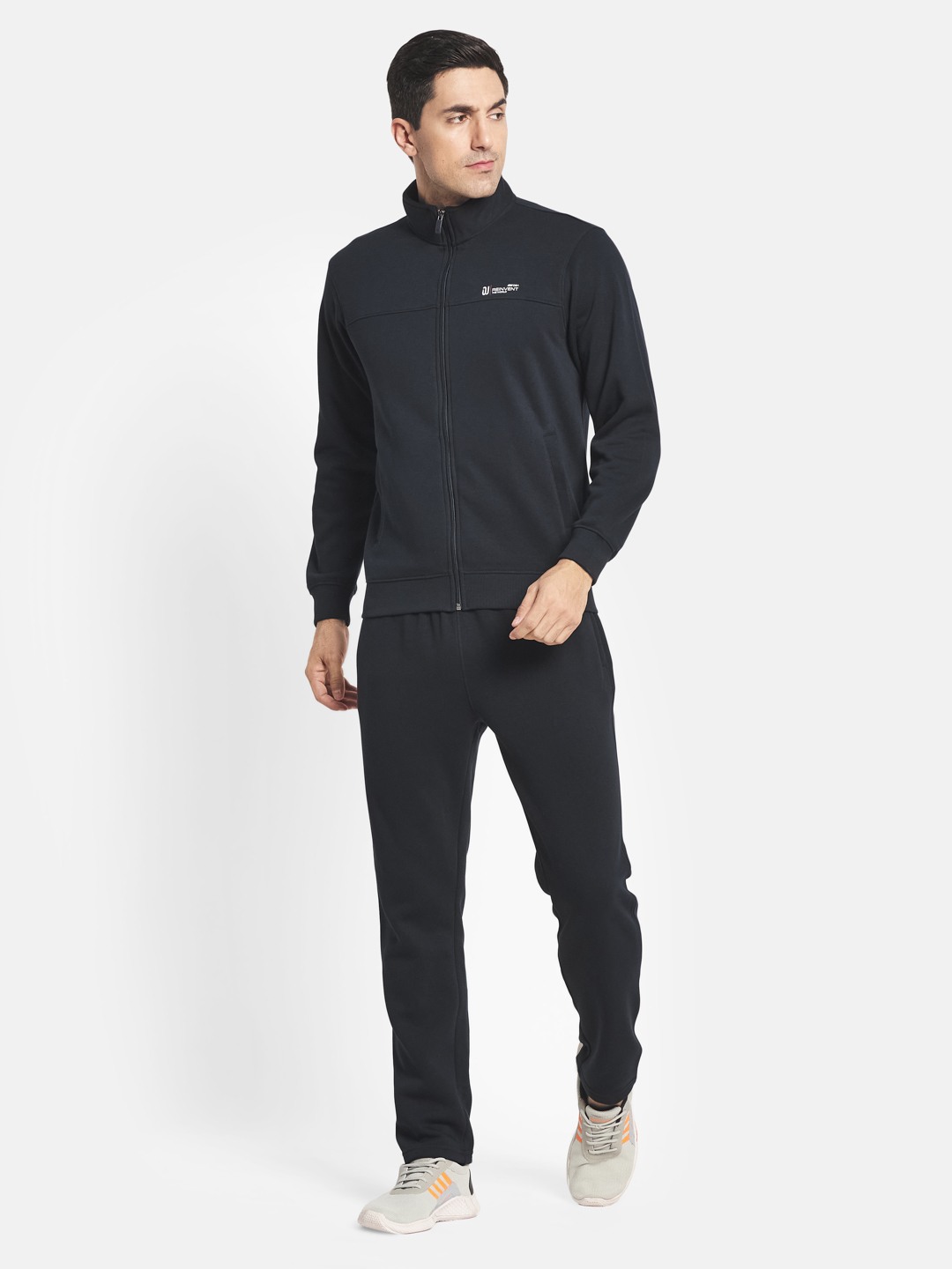 Octave Men Navy Blue Solid Cotton Tracksuit OCTAVE