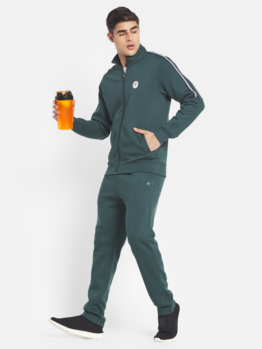 Octave Men Green Solid Fleece Tracksuit
