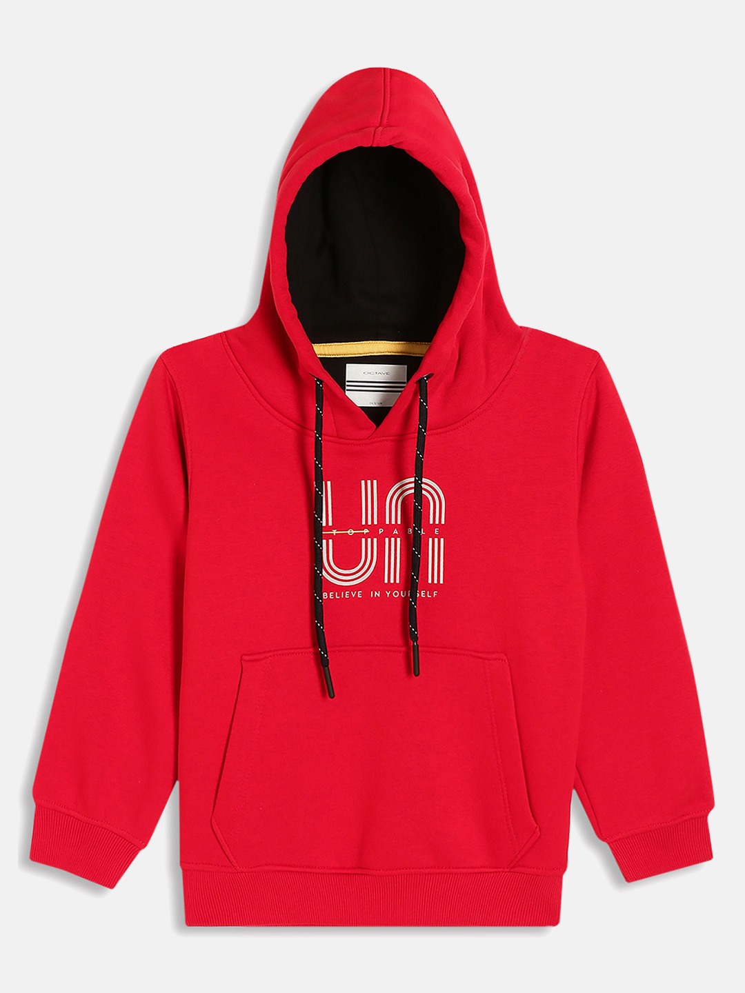 Octave Boys Red Printed Hooded Sweatshirt