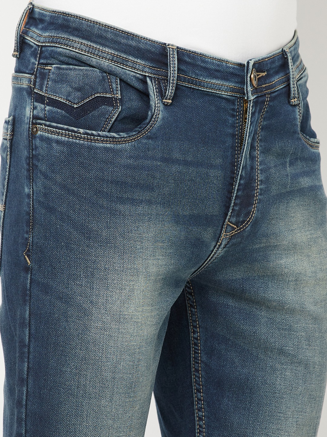 Octave Men Blue Low Distress Heavy Fade Jeans
