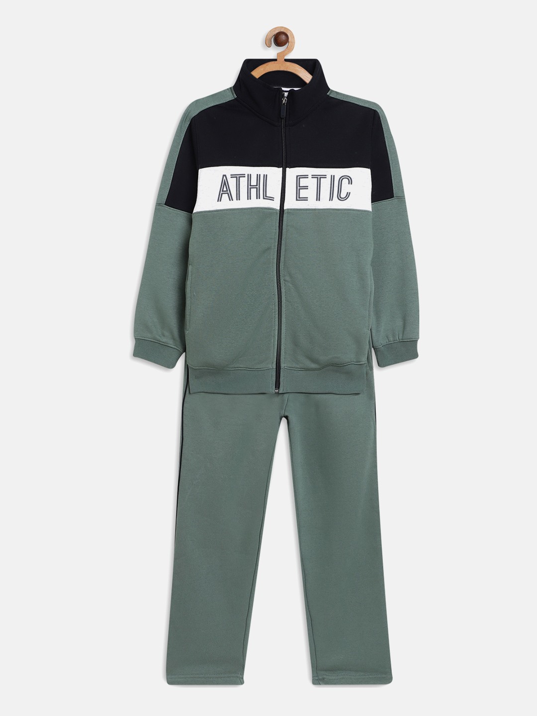 Octave Boys Olive Green Black Colourblocked Cotton Tracksuits