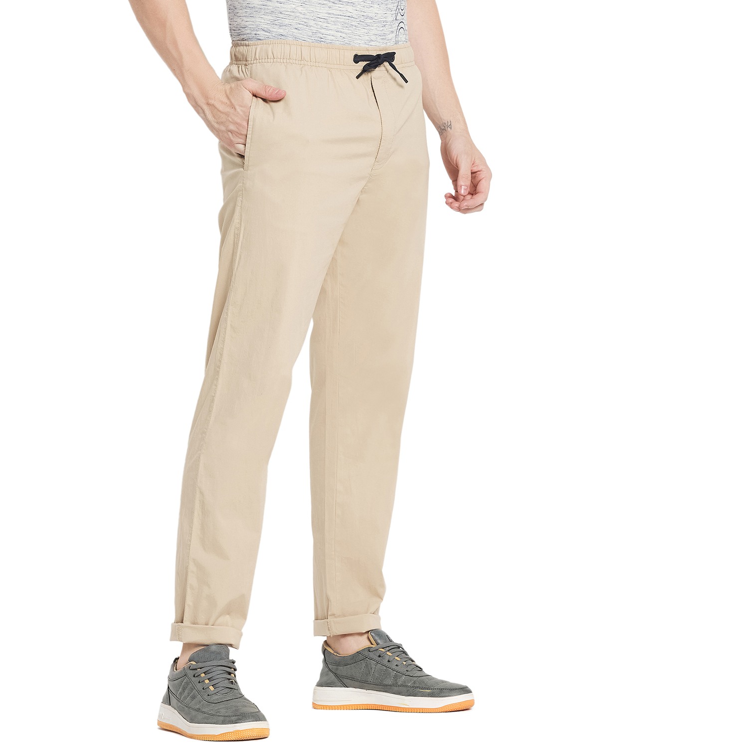 Octave Men Cream-Colored Solid Cotton Track Pants