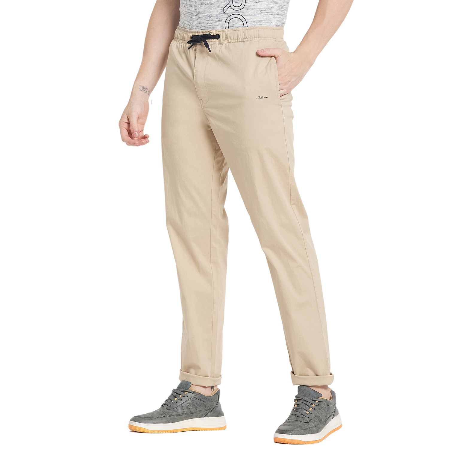 Octave Men Cream-Colored Solid Cotton Track Pants