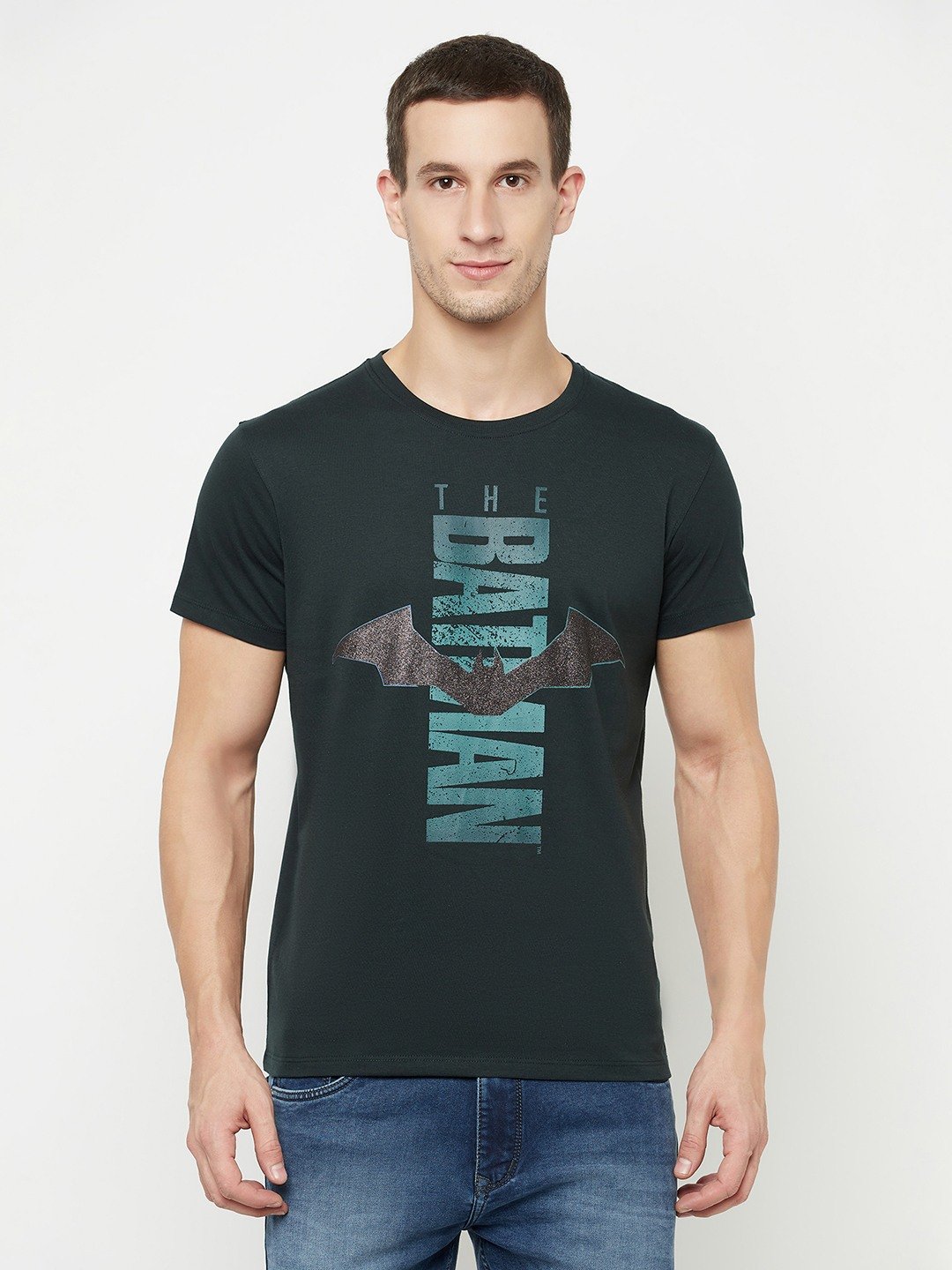 Octave Men Green Batman Printed Applique T-shirt