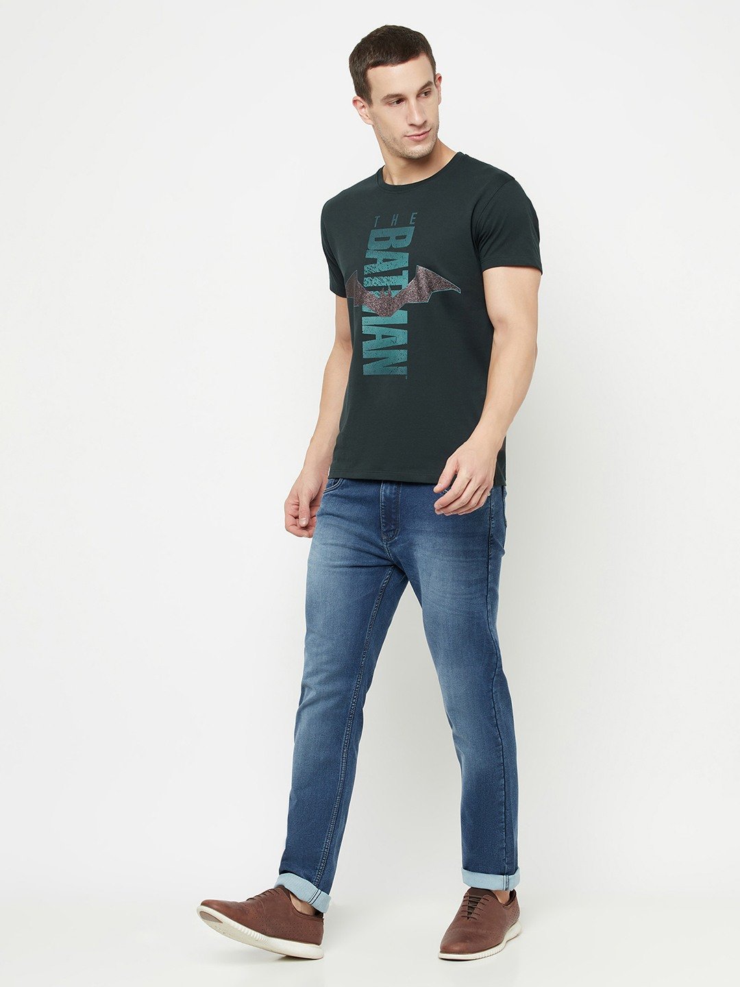 Octave Men Green Batman Printed Applique T-shirt