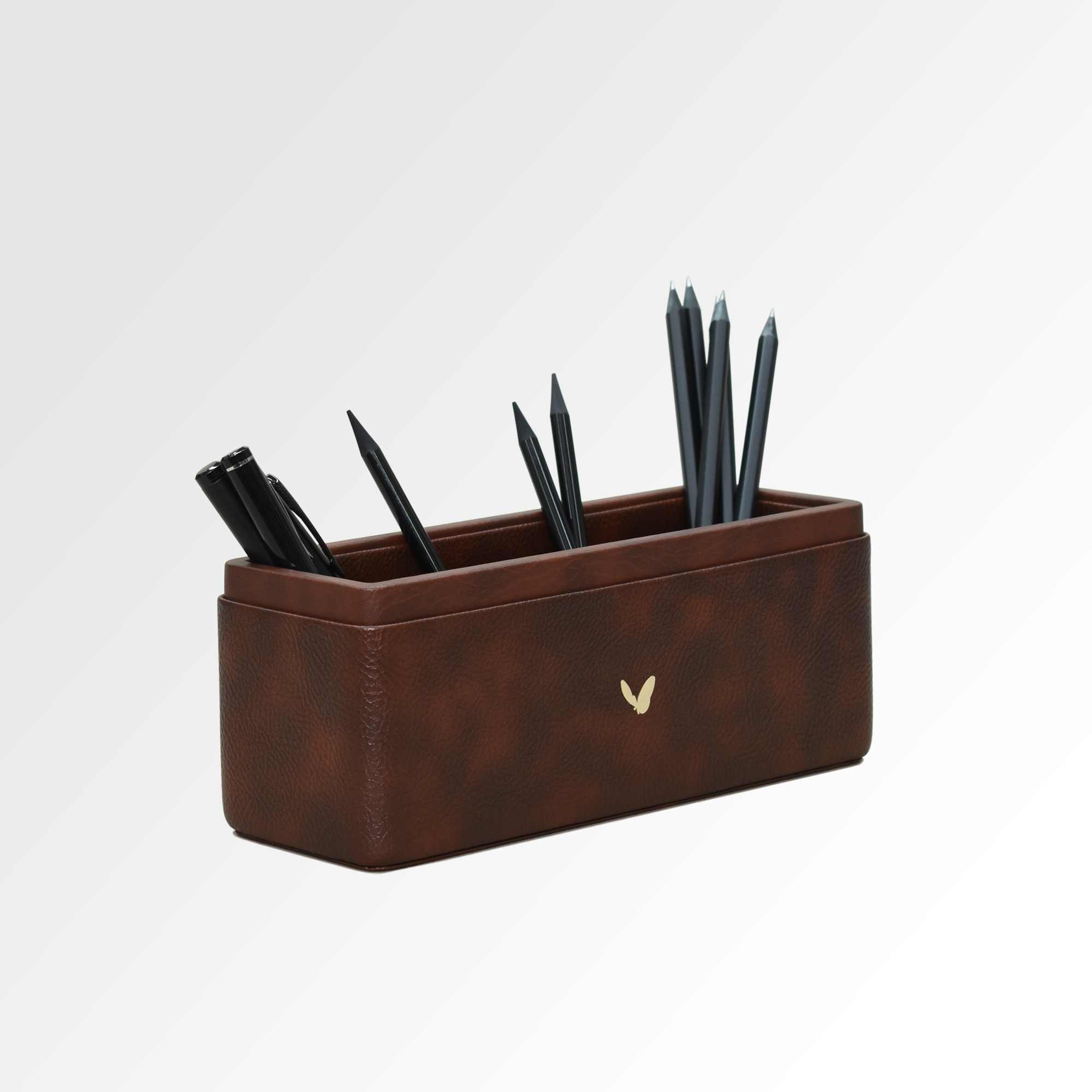 Pen/Pencil Holder | Faux Leather | Rectangular Large | Classic | Brown