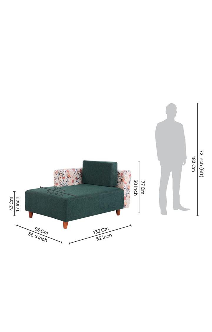 neudot Hailey Duet Fabric 1 Seater Right Aligned Lounger | R Shape | RHS | Comfortable Sofa Dual Color | Living Room | Bed Room | Floral Castle Green Colour
