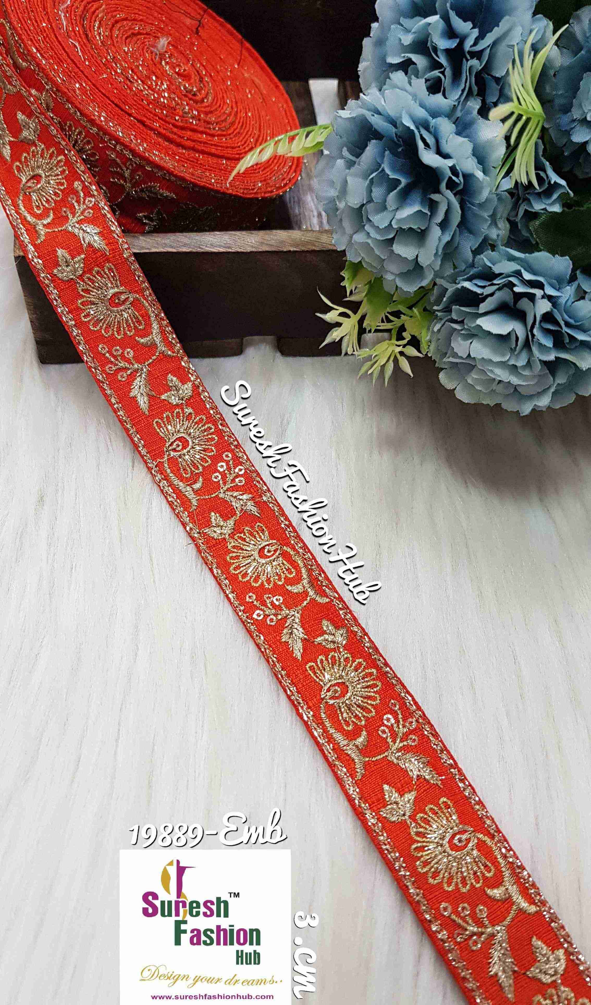 Royal Zari Orange  Embroidery Accents