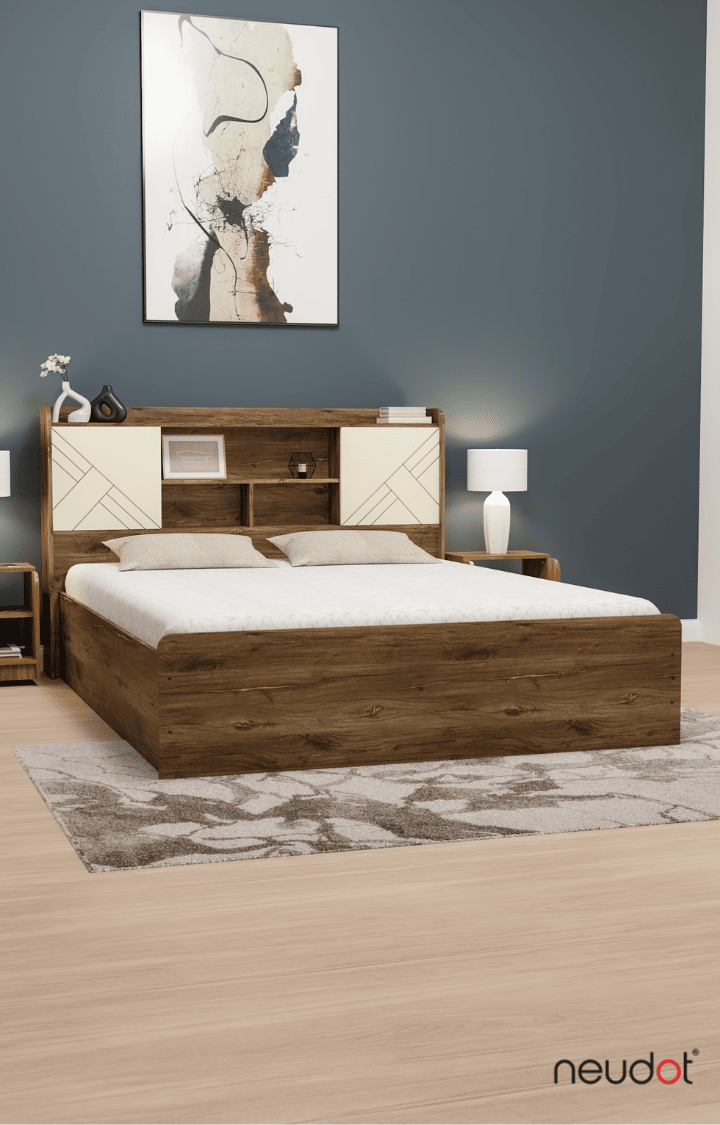 Paris Bed With Box Storage - King, Western Oak Finish