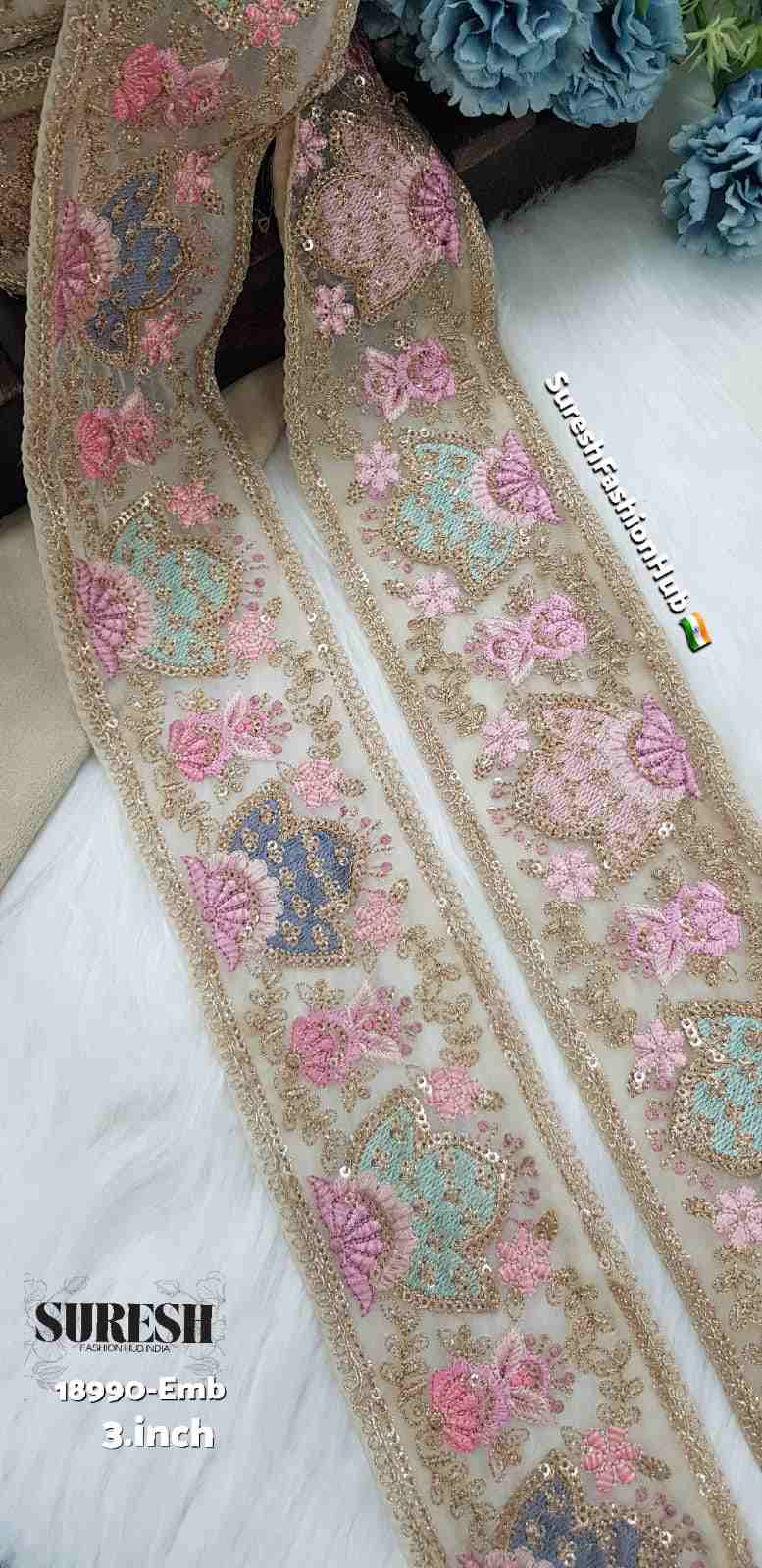 Organza Multi Col No 2 Regal Heavy Floral Embroidery Zari Lace – 18990-Emb