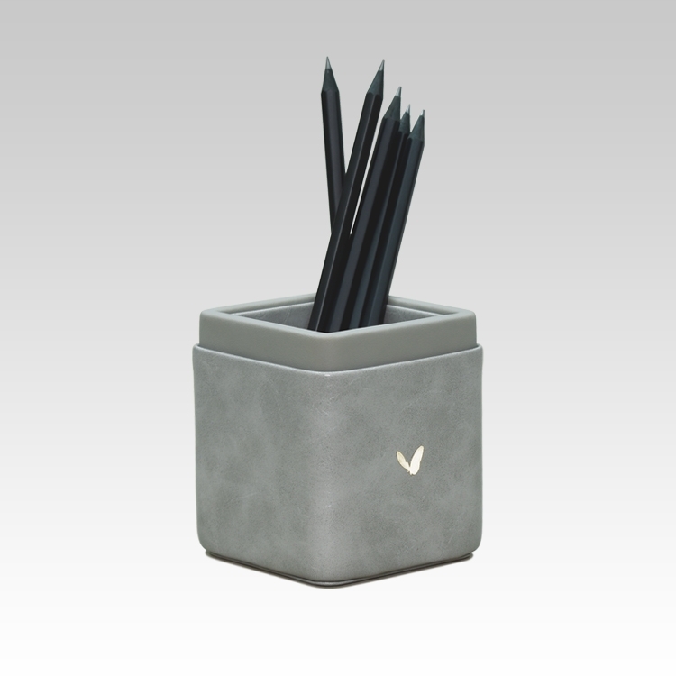 Pen/Pencil Holder | Faux Leather | Square Small | Moderno | Grey