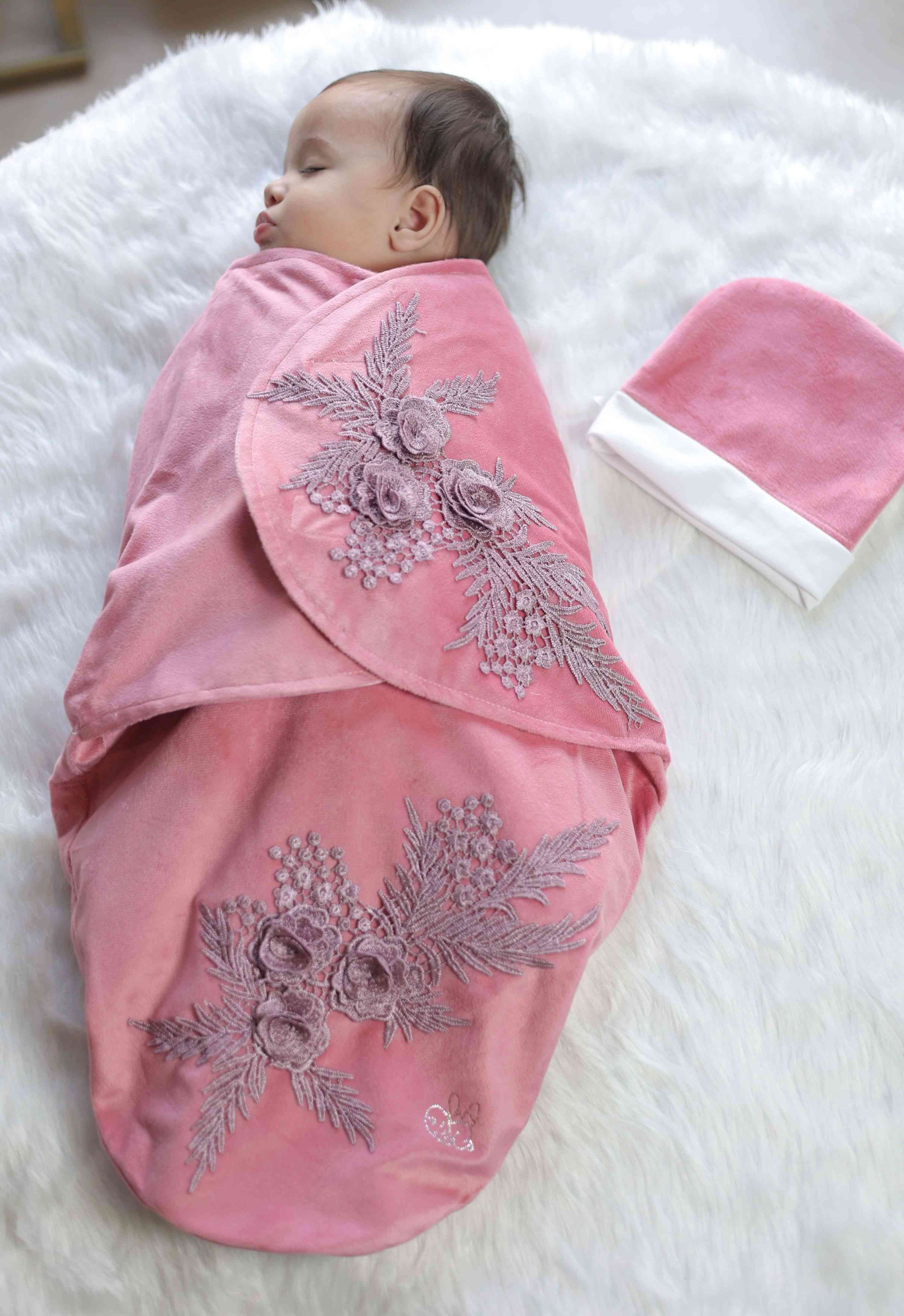Blush Bloom Velour Swaddle Set