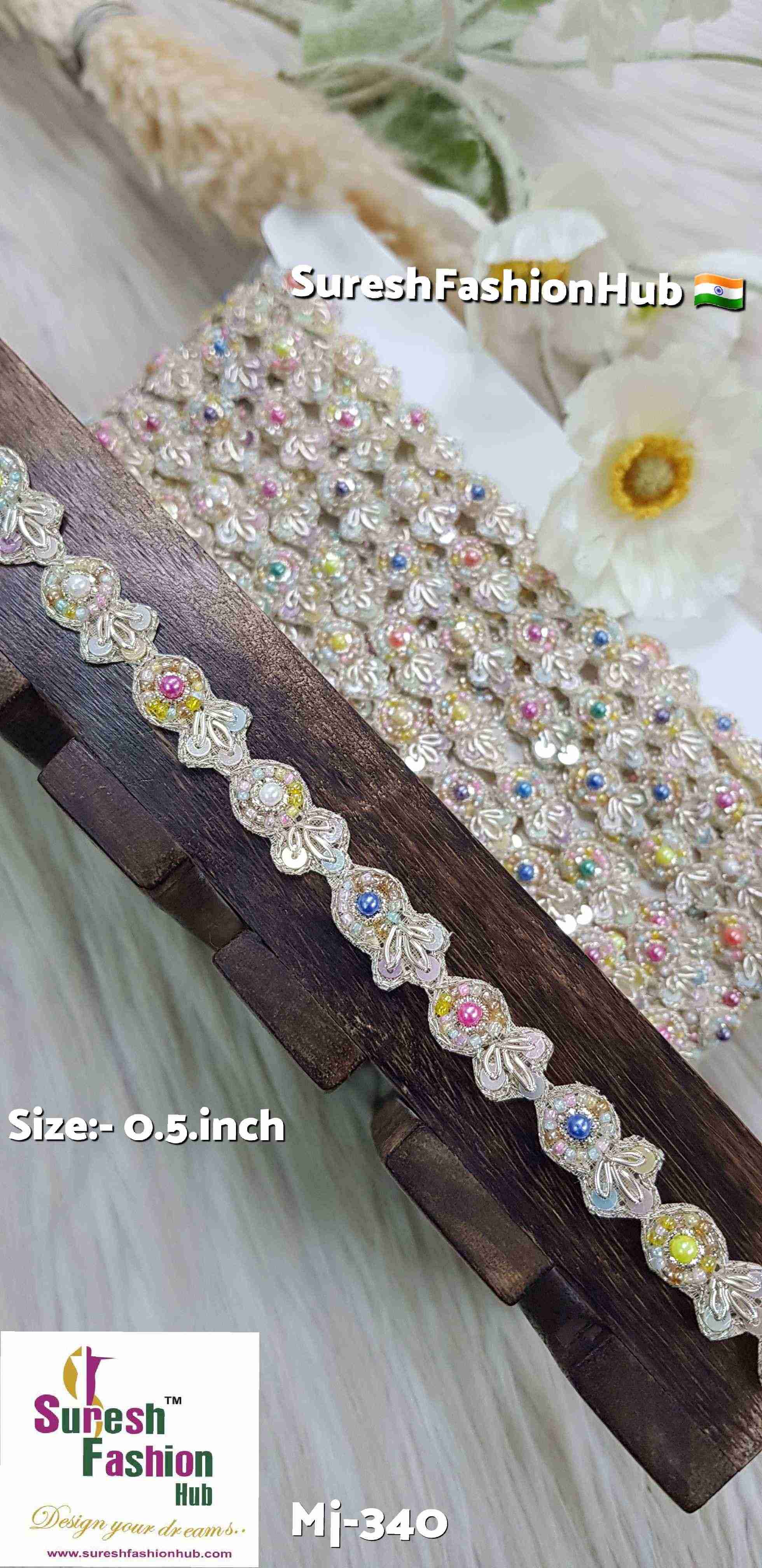 Multicolor Beads Floral Cutwork Lace