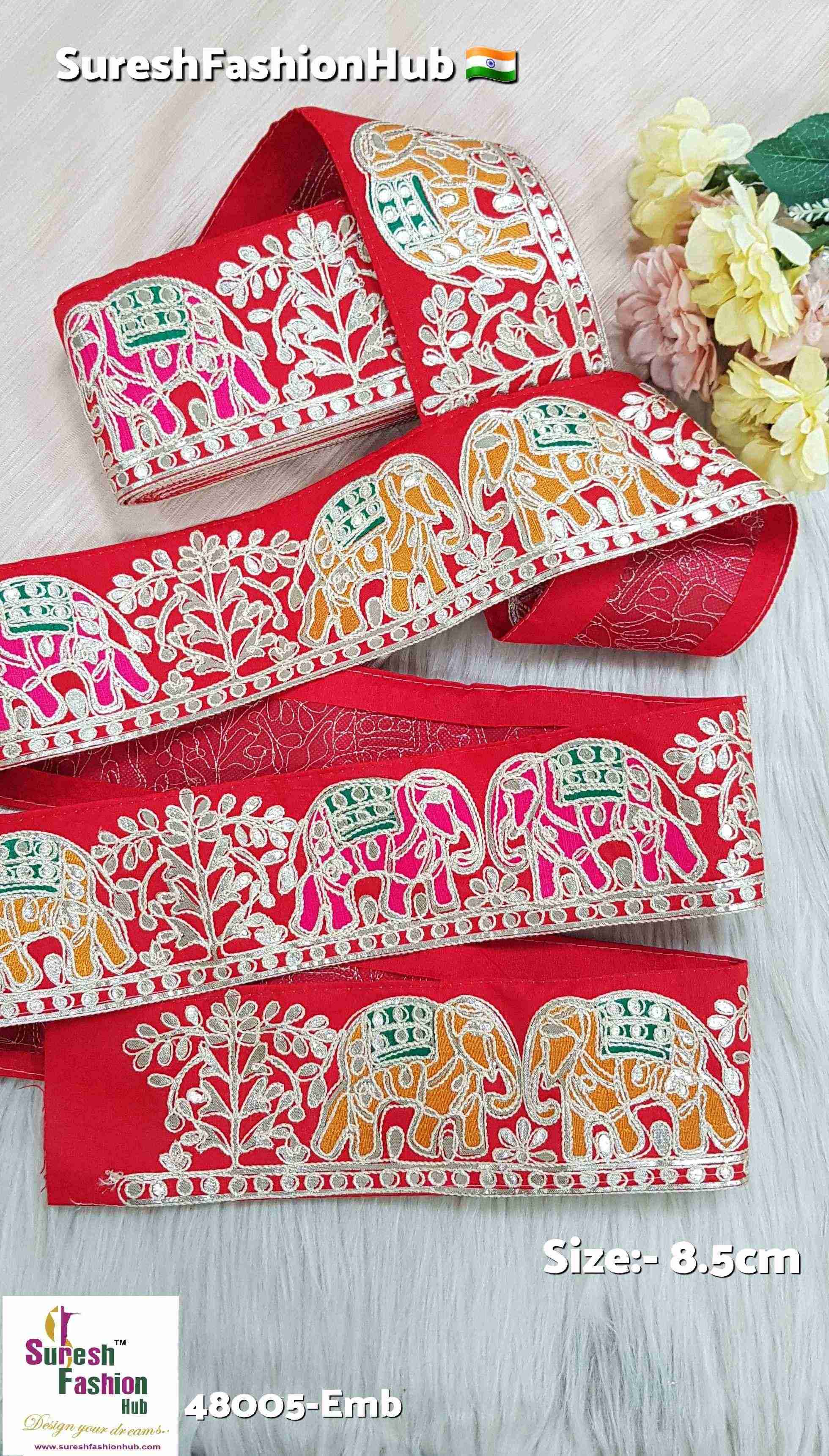 Red Royal Elephant Rose Gota Embroidery Lace