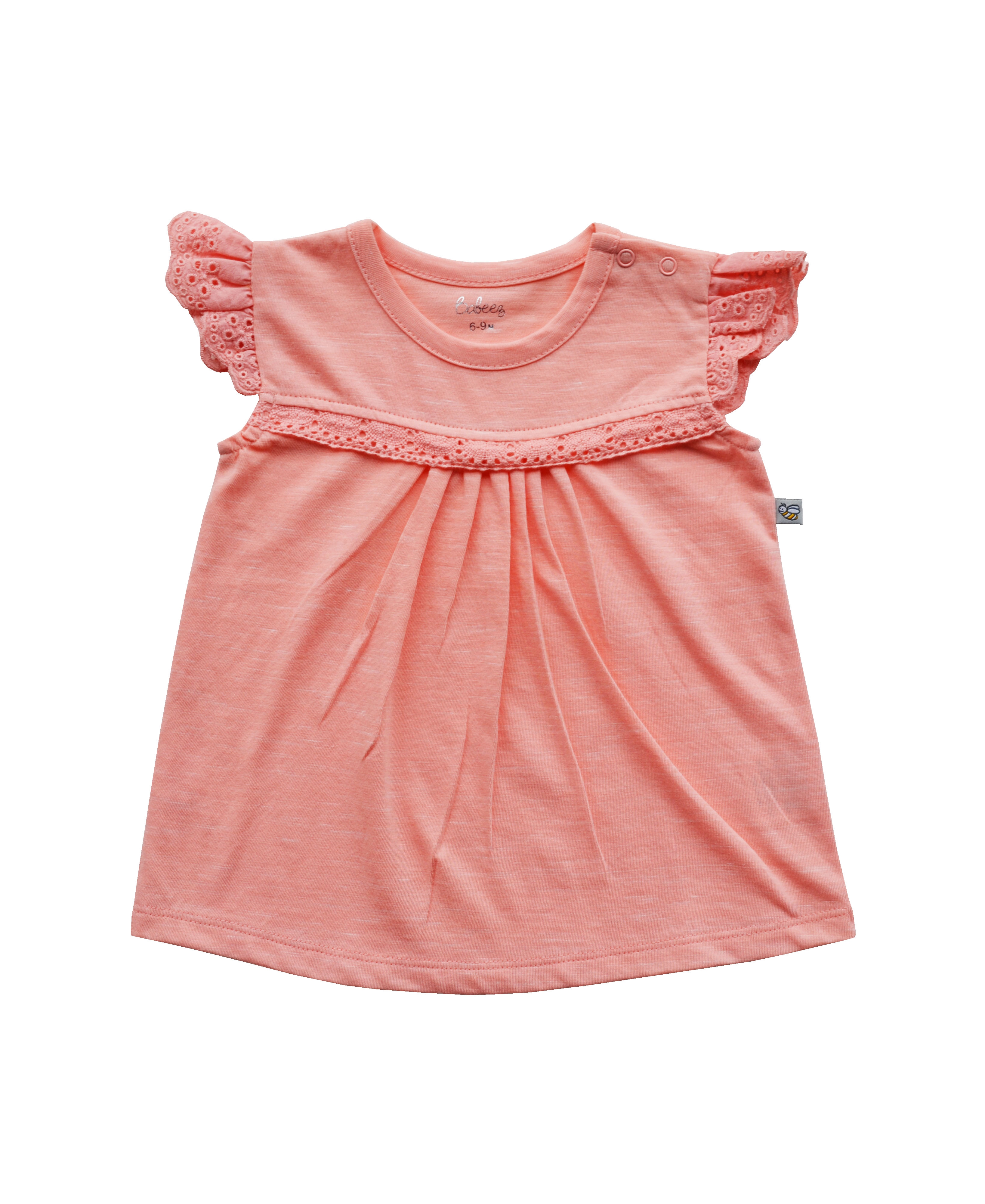 Babeez | Girls Peach Top with Lace (Slub Jersey) undefined