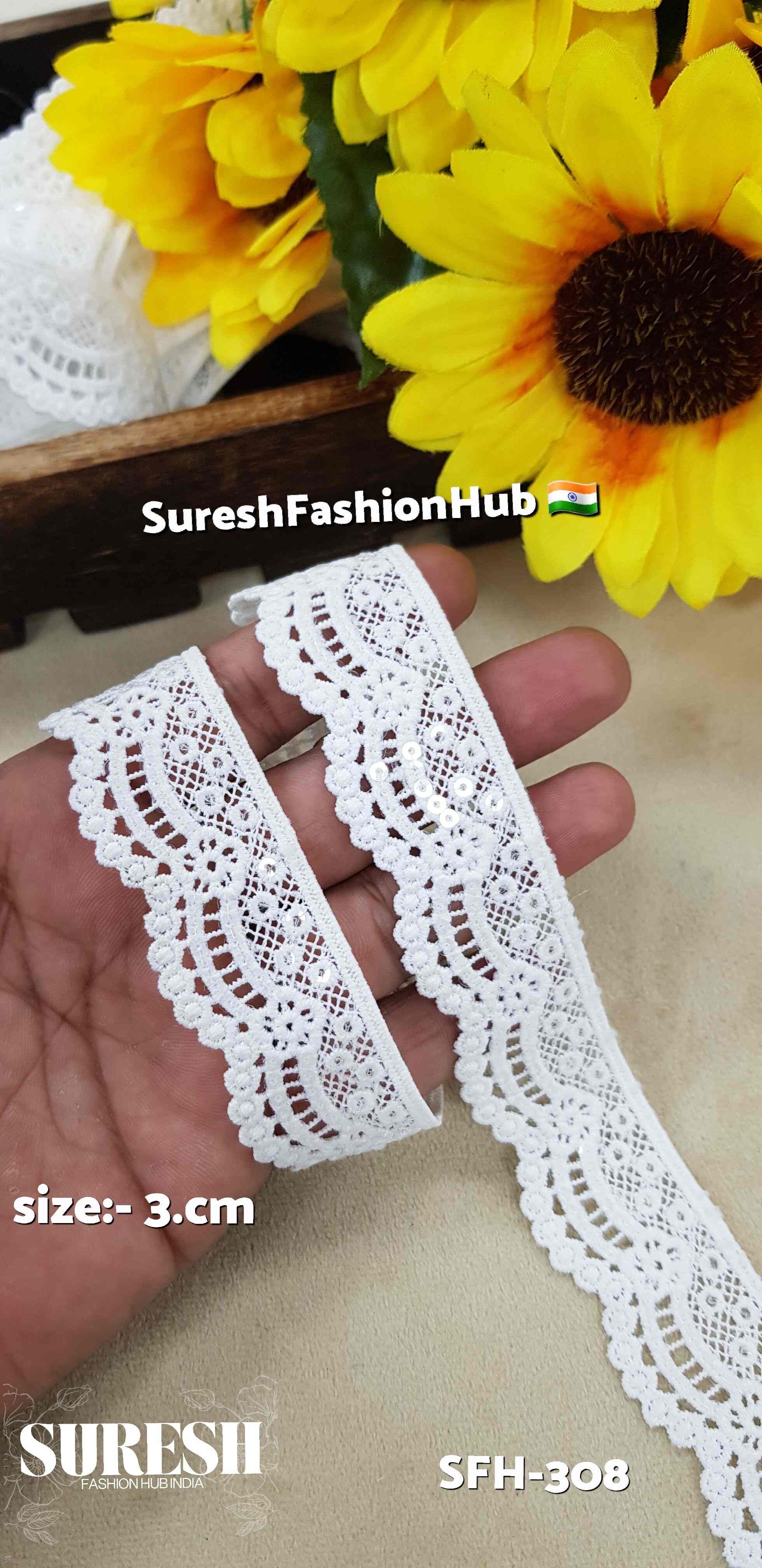 One-Sided Imported GPO Cutwork Lace with Transparent Sequins